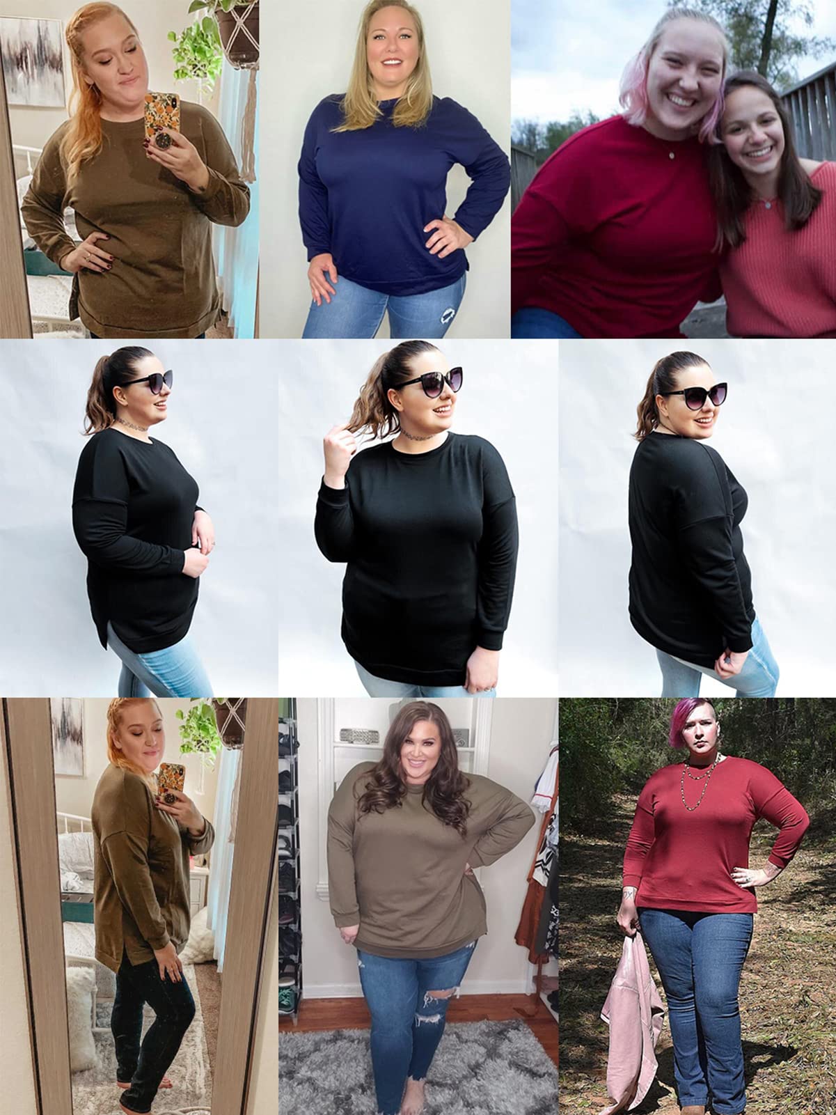 DOLNINE Womens Plus Size Shirts Winter Long Sleeve Sweatshirts Tops Wine Red-16W