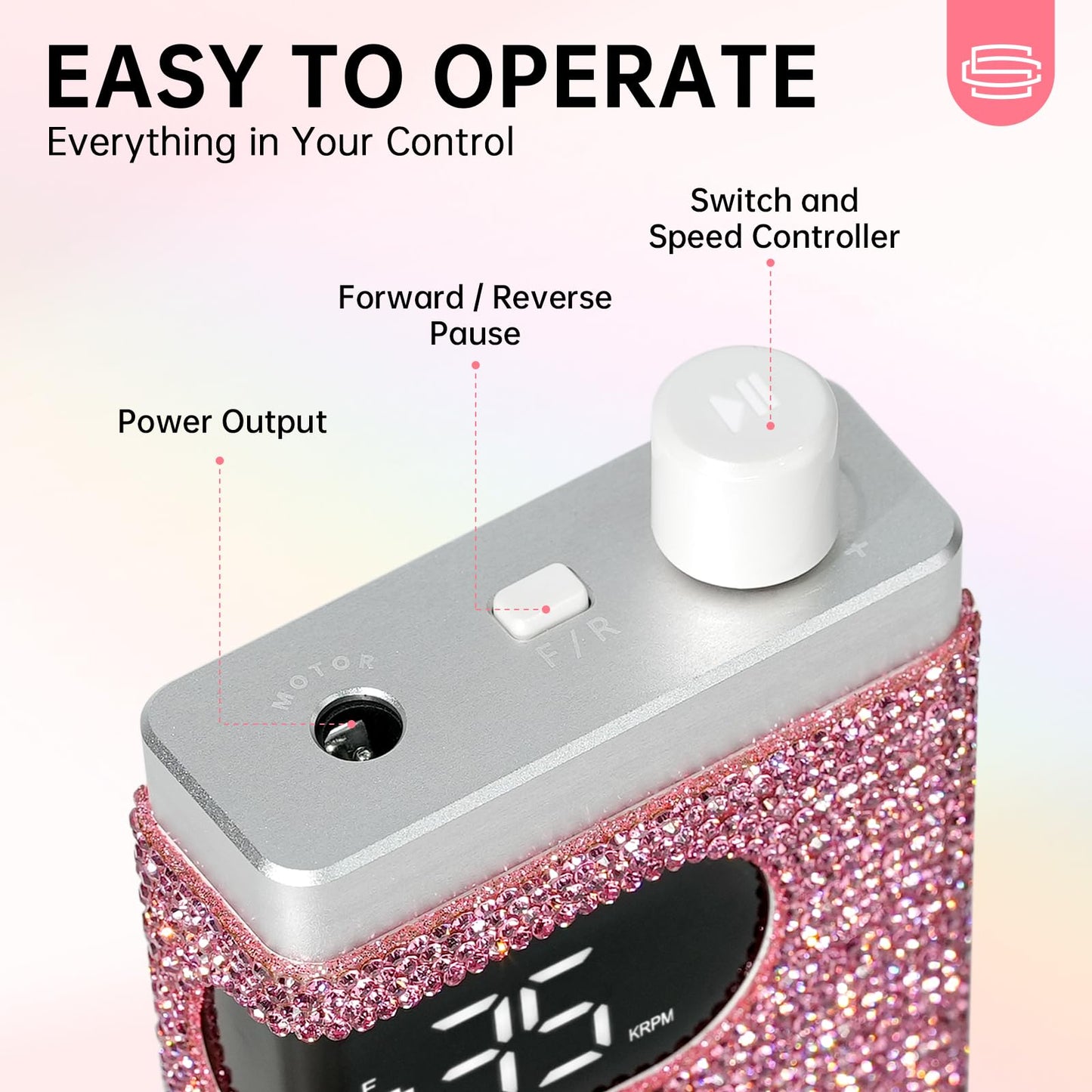 CHRISTINE SHELLY Rechargeable 35000RPM Nail Drill Sparkling Portable Professional Electric Nail File for Acrylic/Gel Nails Professional Nail Tools for Manicure Pedicure, Pink
