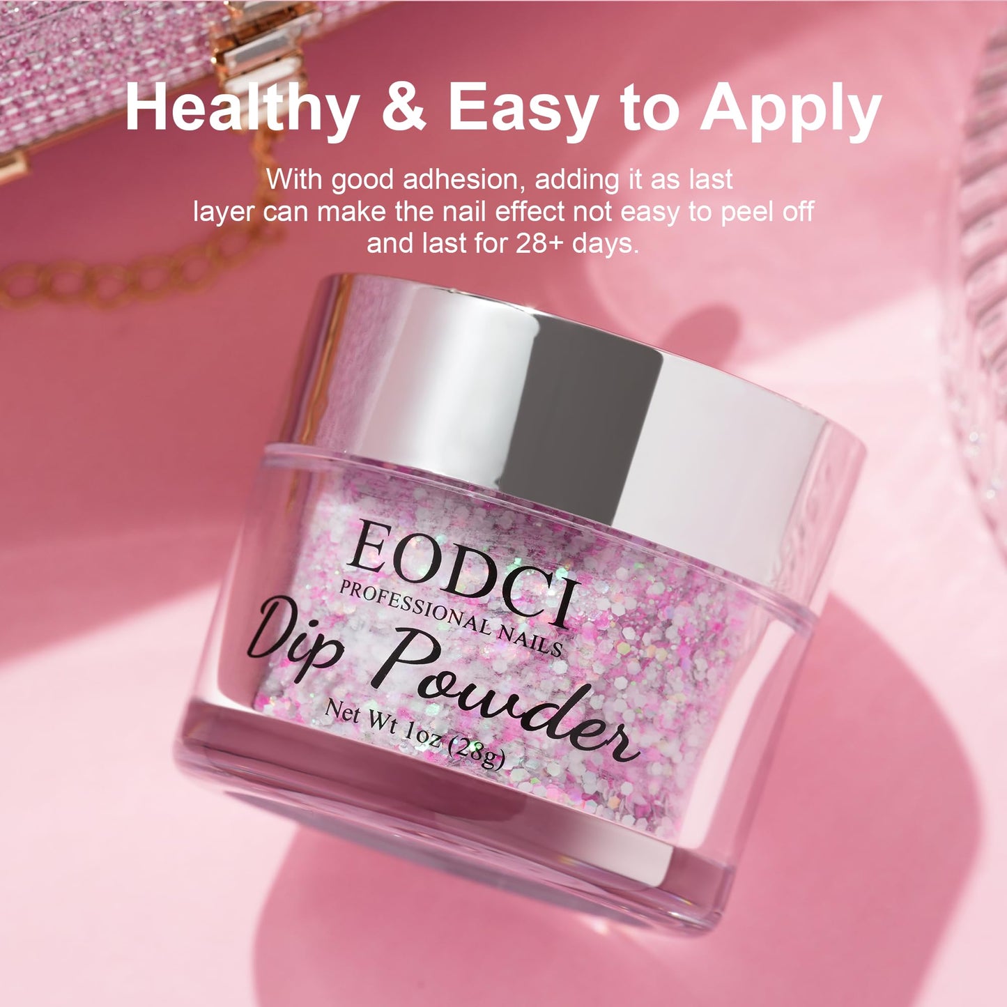 EODCI 1 Oz/28g Dip Powder Glitter Pink Purple Color, Nail Dipping Powder French Powder Nail Art Starter Manicure Salon DIY at Home, Odor-Free&Long-Lasting, No Needed Nail Lamp Curing