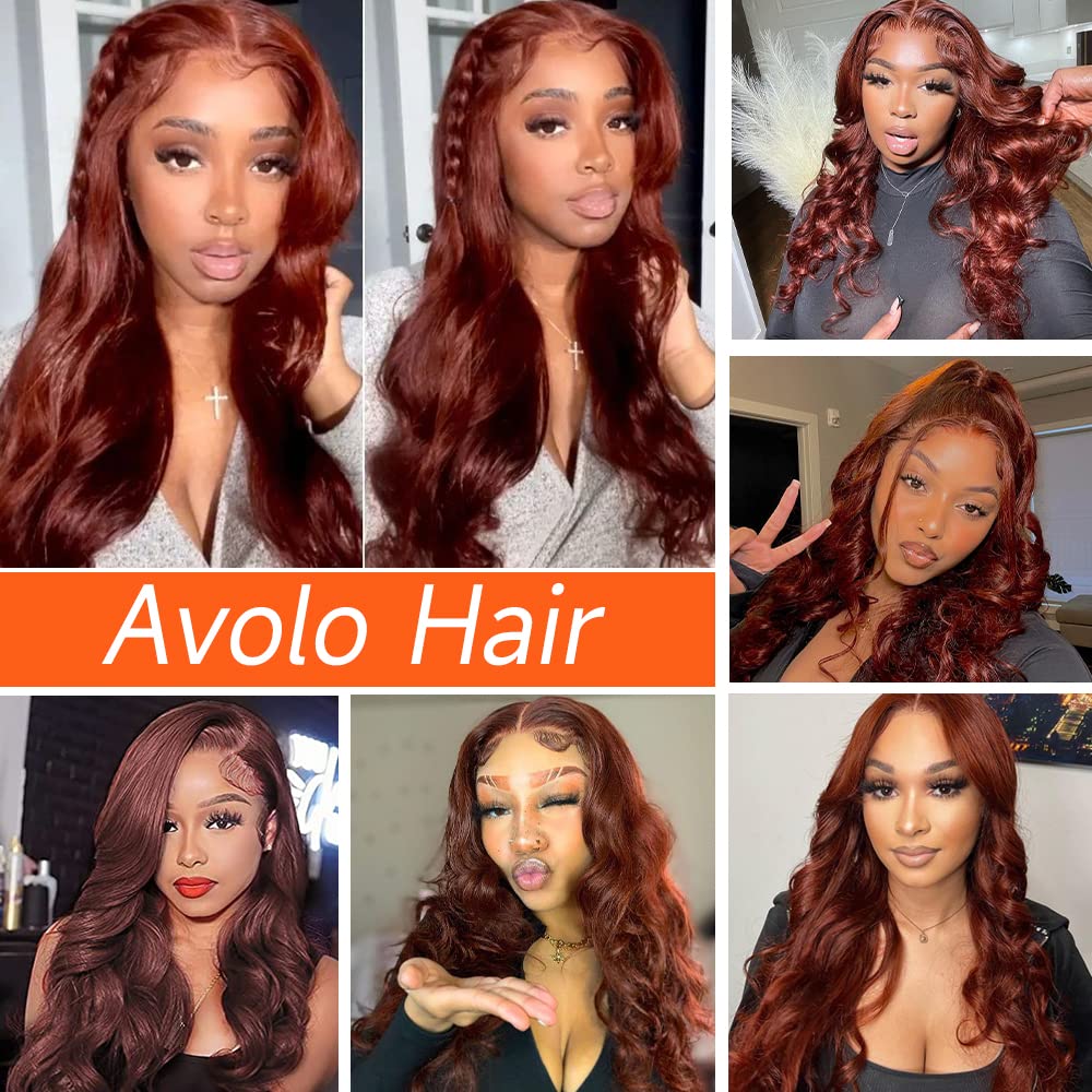 Reddish Brown Lace Front Wigs Human Hair Pre Plucked 13x4 Auburn Colored Human Hair Lace Front Wigs Body Wave Glueless Wigs Human Hair HD Lace Frontal Human Hair Wig 22 Inch