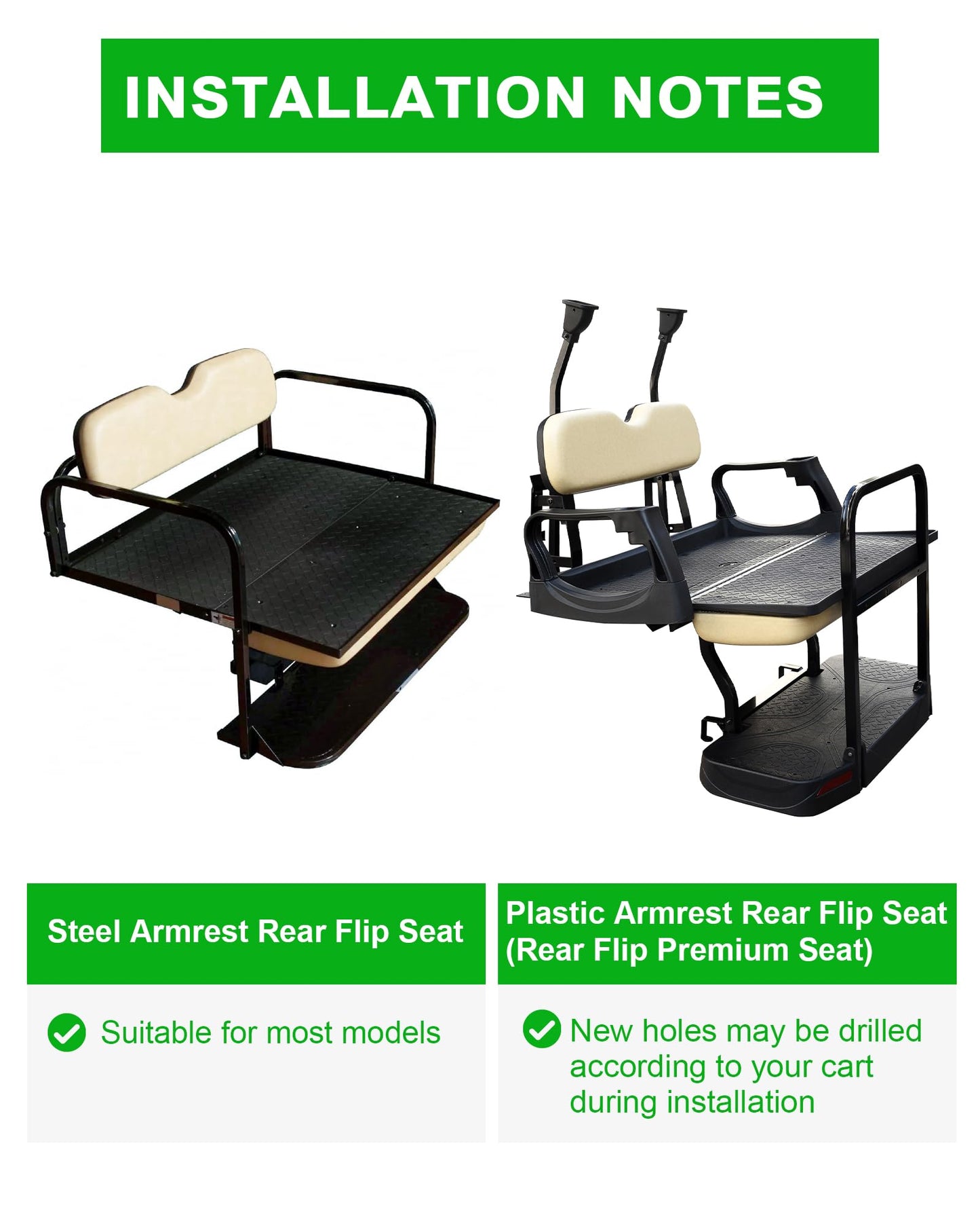 HEOHOU Universal Rear Replacement Cushions for Golf Cart Flip Rear Seat,Golf Cart Back Seat for EZGO TXT RXV ST for ST Sport for Club Car for Yamaha,Seat Bottom and Back Cushion Set,Black