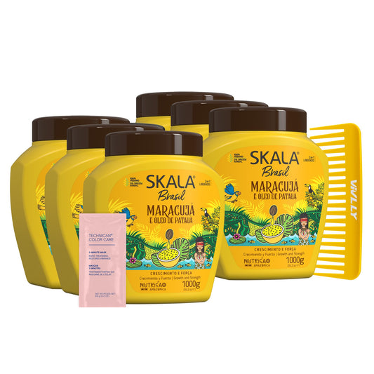 Skala Passion Fruit & Patauá Oil (Maracuja) Hair Care, 1000g - Brazilian Treatment Cream - Sulfate, Paraben, Silicone Free -Color Care Packet Packet + Free Comb (Comb Color May Vary). 6 Pack