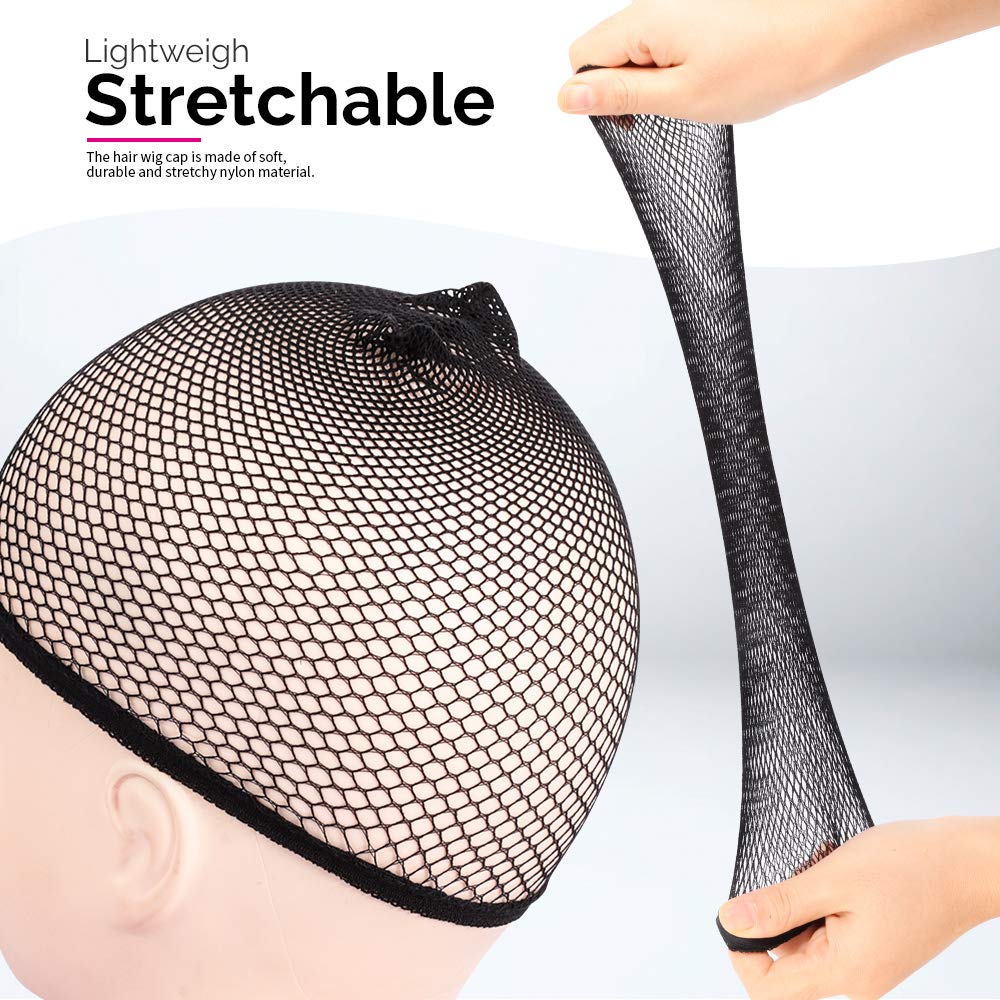 Fandamei Wig Cap, 4PCS Black Mesh Wig Cap Net, Closed End Hair Mesh Net Wig Caps, Liner Weaving Caps for Women, Men, Kids