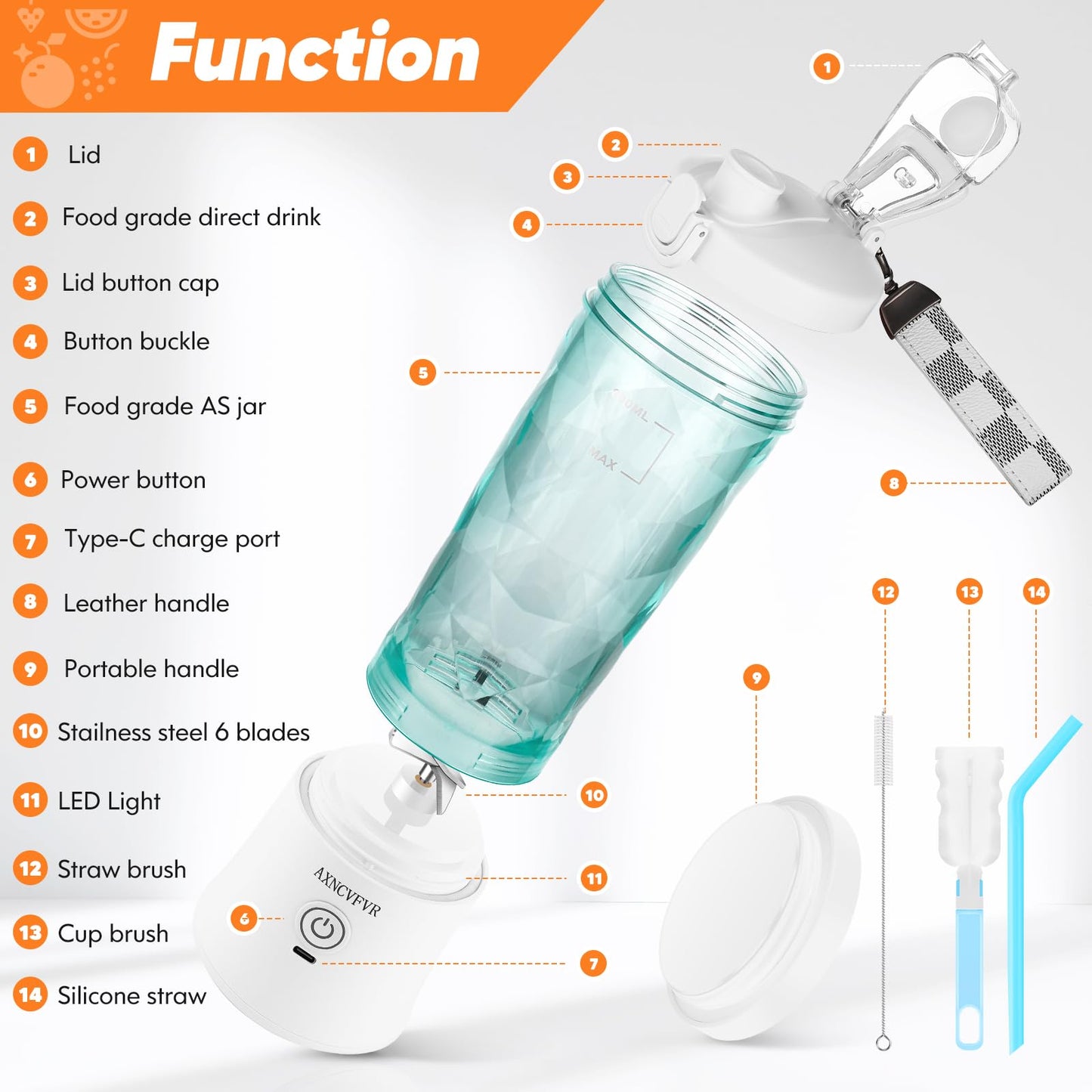 Portable Blender for Shakes and Smoothies 20 oz USB Rechargeable Personal Size High Speed Mini Mixing Juicer,for Shakes and Nut, Juice, Vegetables Baby Food