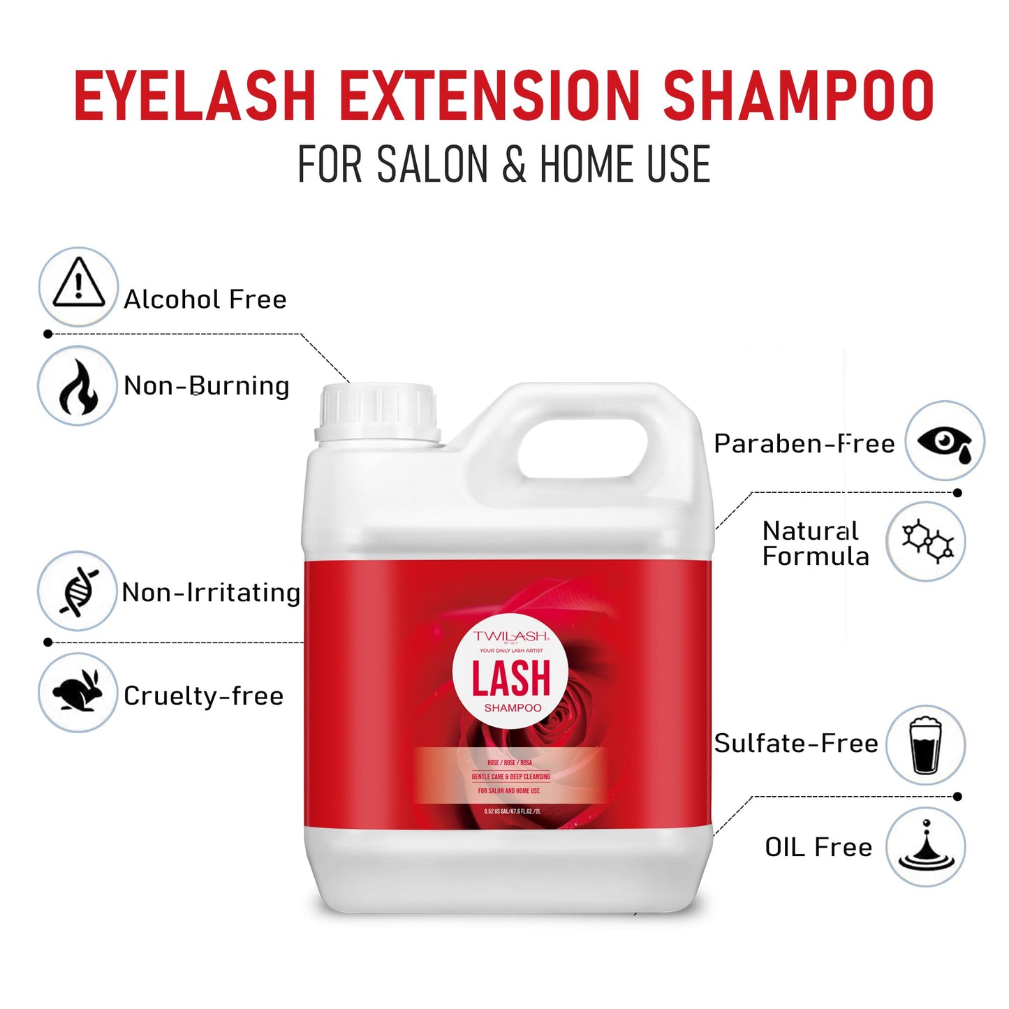 TWILASH BY DLY Lash Shampoo Bulk, Eyelash Cleanser for Extensions 2 Liters, Safe Makeup Remover, Non-irritating or Burning Eyelid Foaming Cleanser for Professional Salon and Home Use (Rose-2L)
