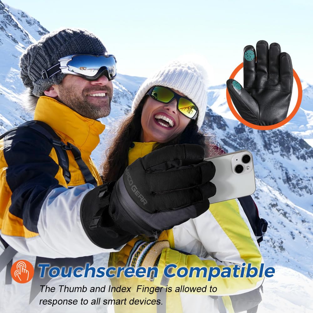 WTACTFUL Waterproof Insulated Mens Ski Gloves Touchscreen Winter Warm 3M Thinsulate Snowboard Snowmobile Cold Weather Gloves Black L