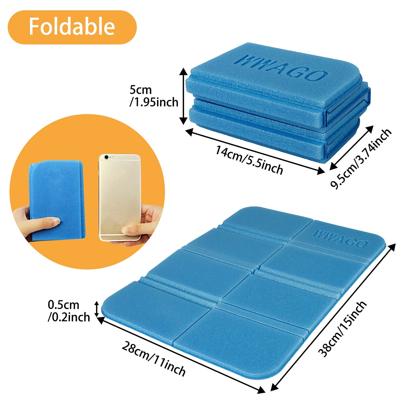 EEEKit Foldable Seat Cushion, 4 Pack Waterproof EVA Sitting Pads for Winter Outdoor Sports, 15x11 Inch Compact and Portable Backpacking Mats