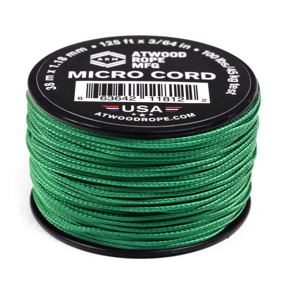 Atwood Rope MFG Tactical Nylon/Polyester Micro Utility Cord 1.18mm X 125ft Reusable Spool | Fishing Gear, Jewelry Making, Camping Accessories (Green)