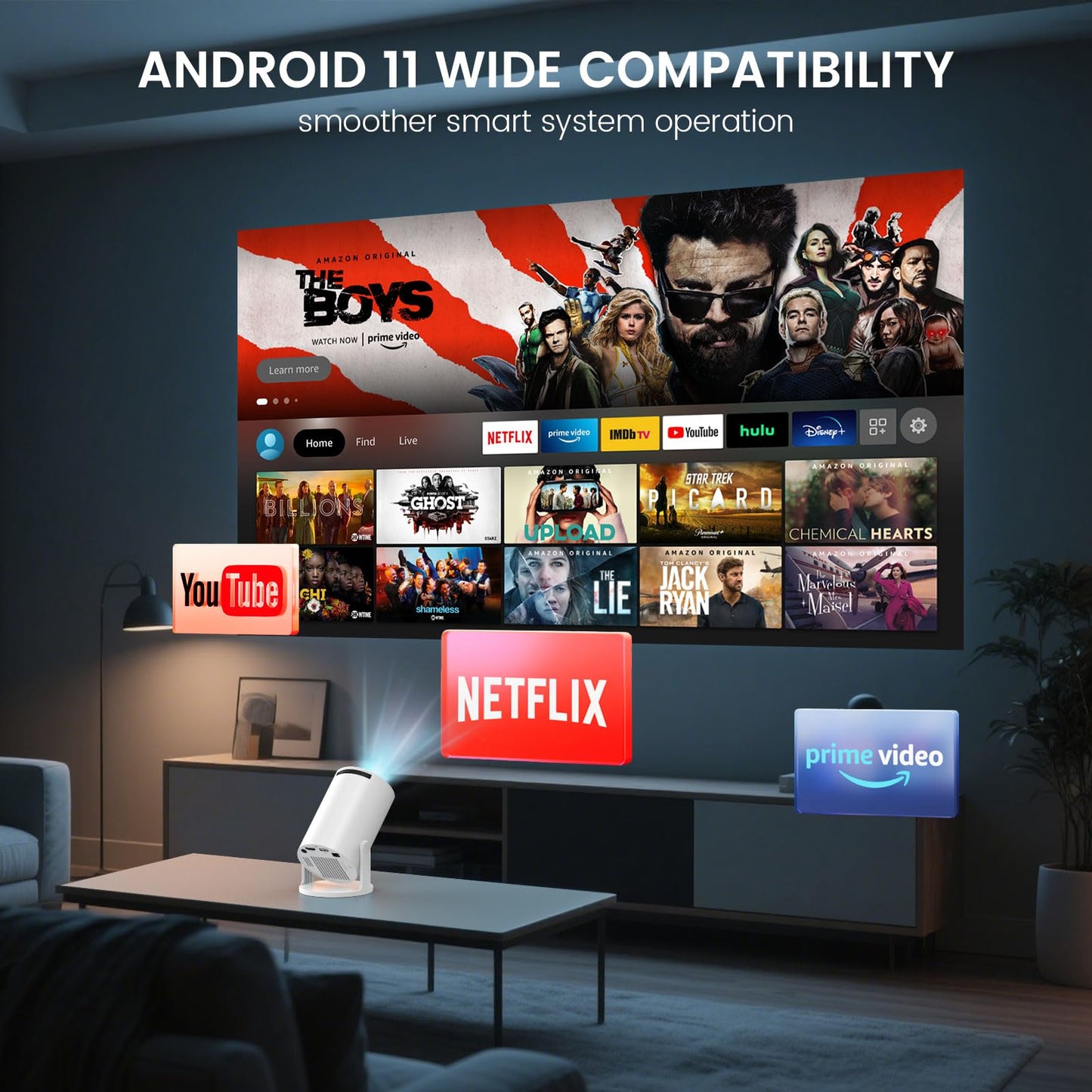 Chicdaze Mini Projector, HY300 PRO+ Portable Projector with WiFi 6 and Bluetooth 5.4, 170 ANSI, 4k HD Projector, Video Proyector Compatible with Phone, TV Stick, Laptop, HDMI, USB for Home Outdoor