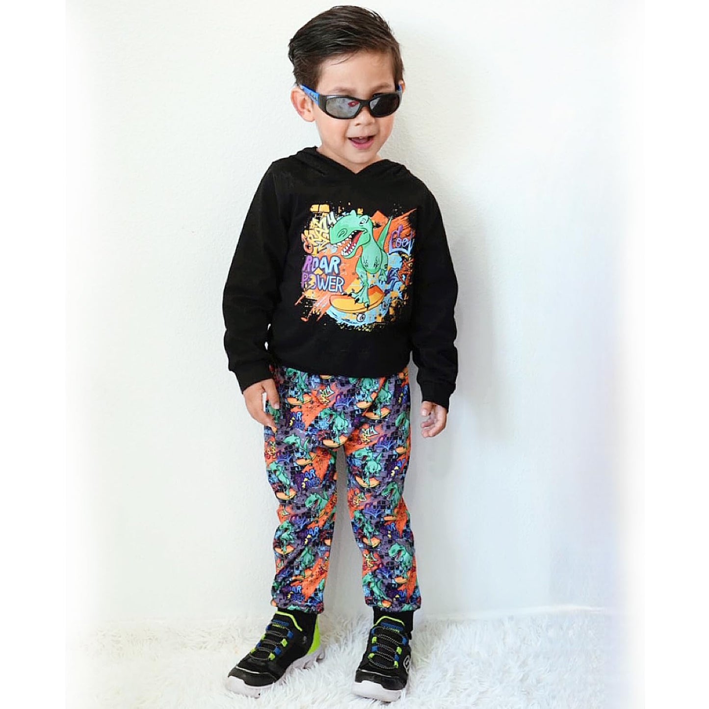 HINTINA 2T Toddler Little Boy Dinosaur Sweatsuit Outfits Long Sleeve Two Piece Dino Hoodie Hooded Sweatshirt Tracksuit Fall Winter Clothes Clothing Set 2-3T