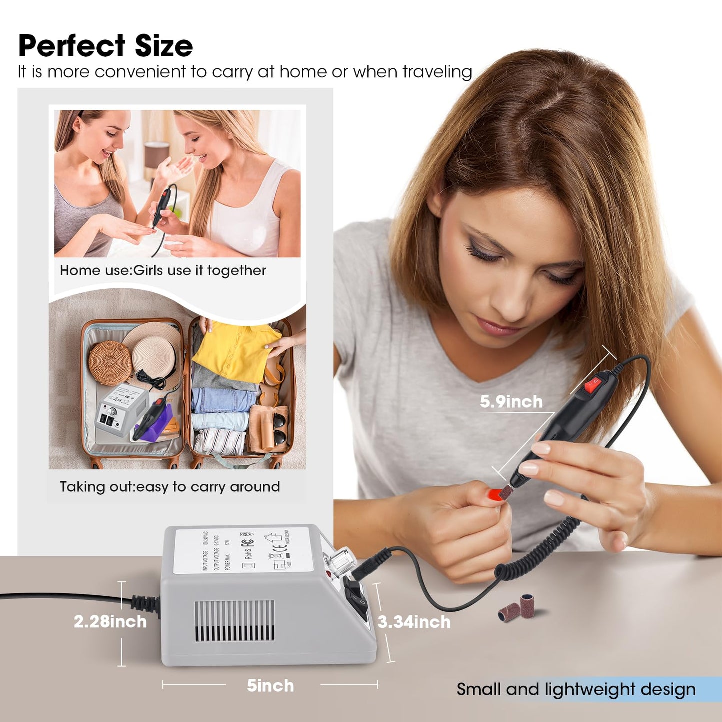 LAVAED Professional Electric Nail Drill Machine Nails File Electric Nail Drill Kit Low Noise Vibration with 156pcs Sanding Bands for Acrylic Nail Drill Gel Art Remover Polisher Manicure Pedicure
