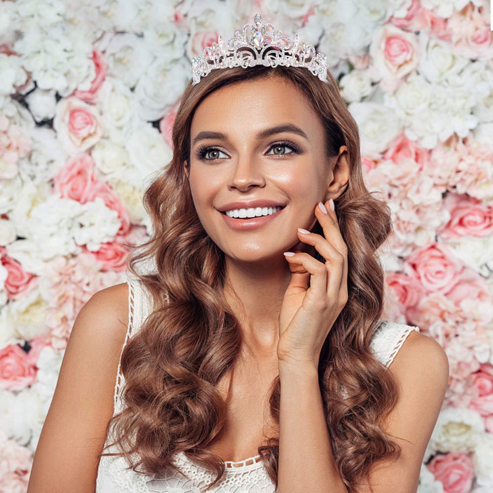 Didder Crystal AB Rhinestone Tiaras and Crowns for Women - Princess Elegant Headband with Comb - Birthday Crowns for Girls