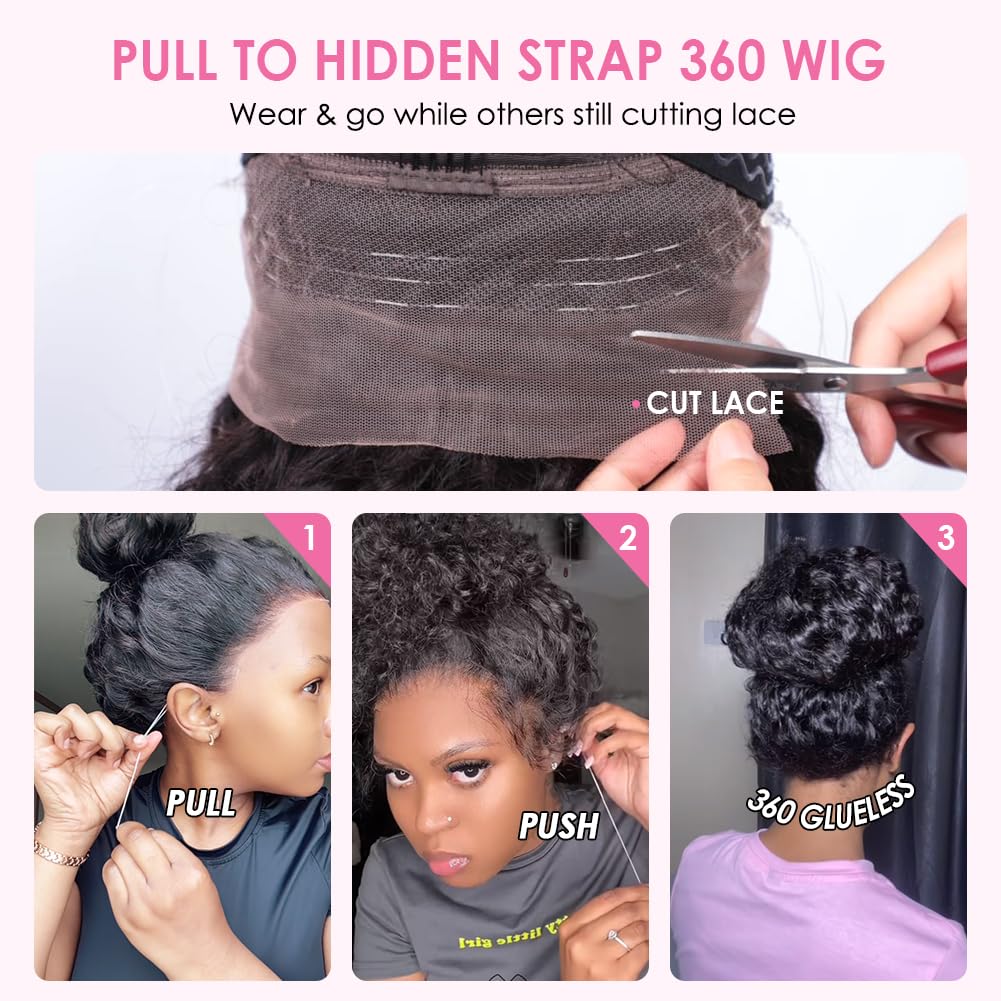 Ebarly Hidden Strap Water Wave 360 Glueless Wigs Human Hair Pre Plucked Pre Bleached Human Hair Wig With Drawstring 180 Density Wet and Wavy HD Full Lace Front Wigs Human Hair 26 inch