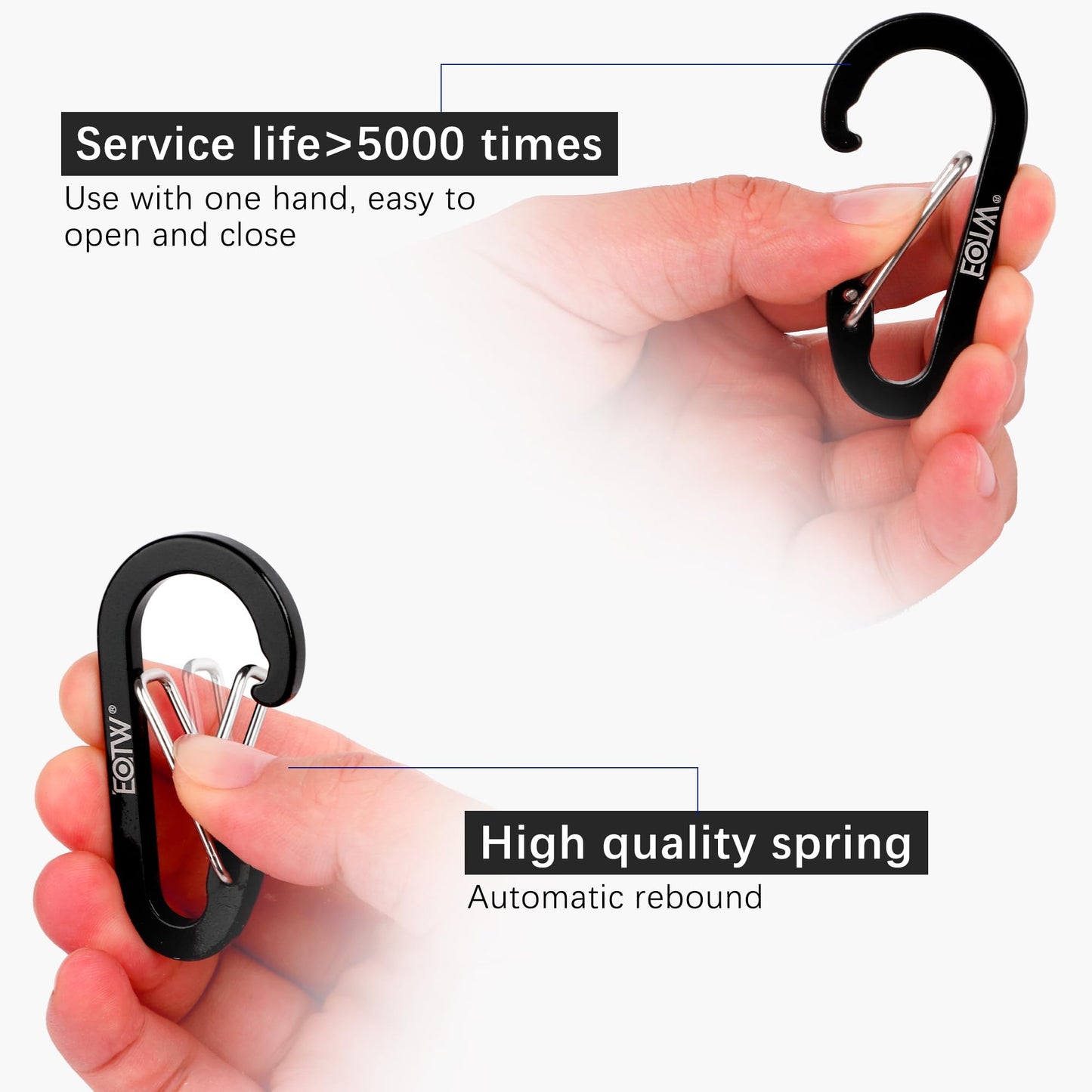 EOTW 6pcs Carabiner Clip and 2pcs Paracord Keychain Small Aluminum Caribeaner D Ring for Camping, Hiking, Fishing Or As A Key Organizer Black+Green