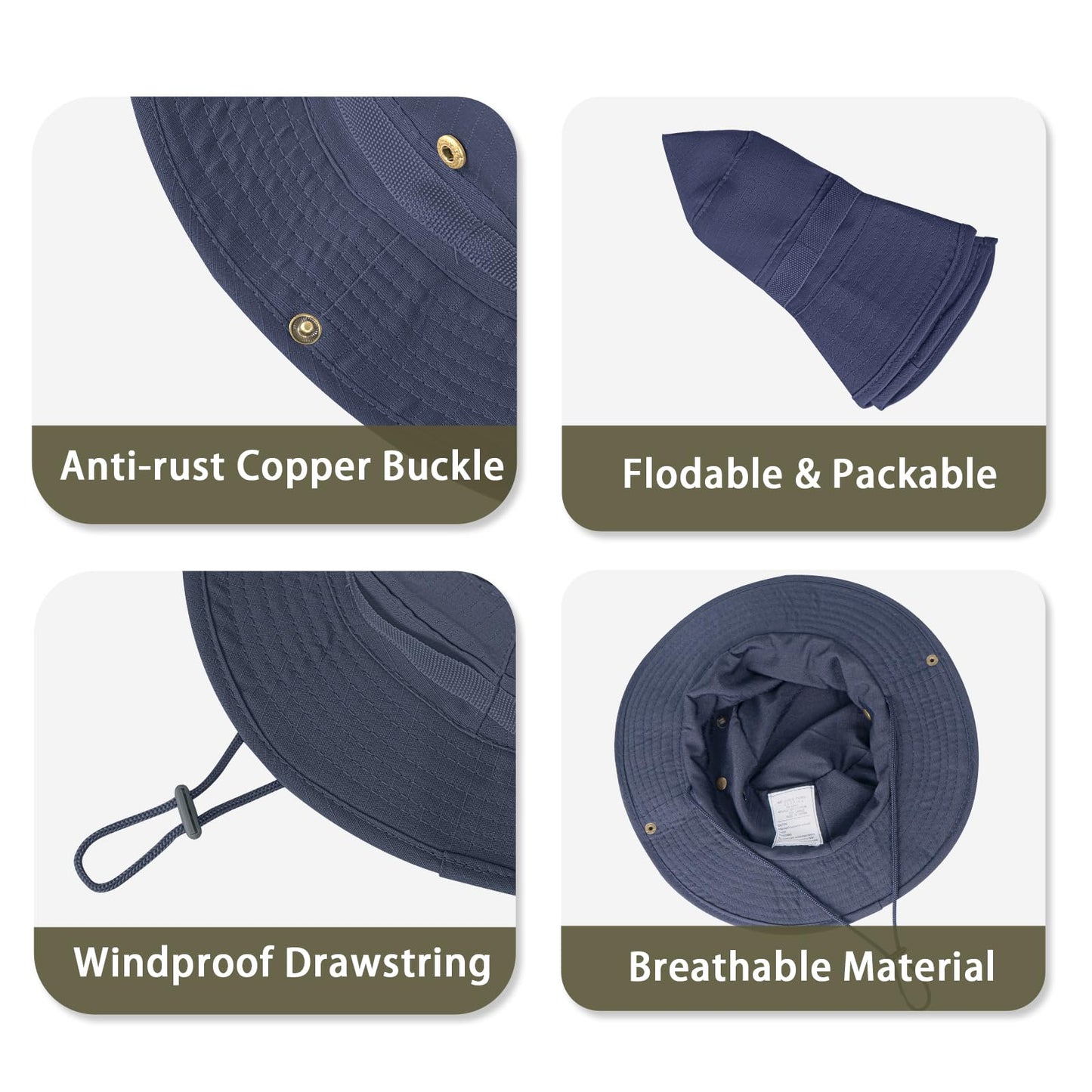 Sun Hats for Men Women Bucket Hat UPF 50+ UV Protection Boonie Hat for Safari Fishing Hiking Garden Beach Navy