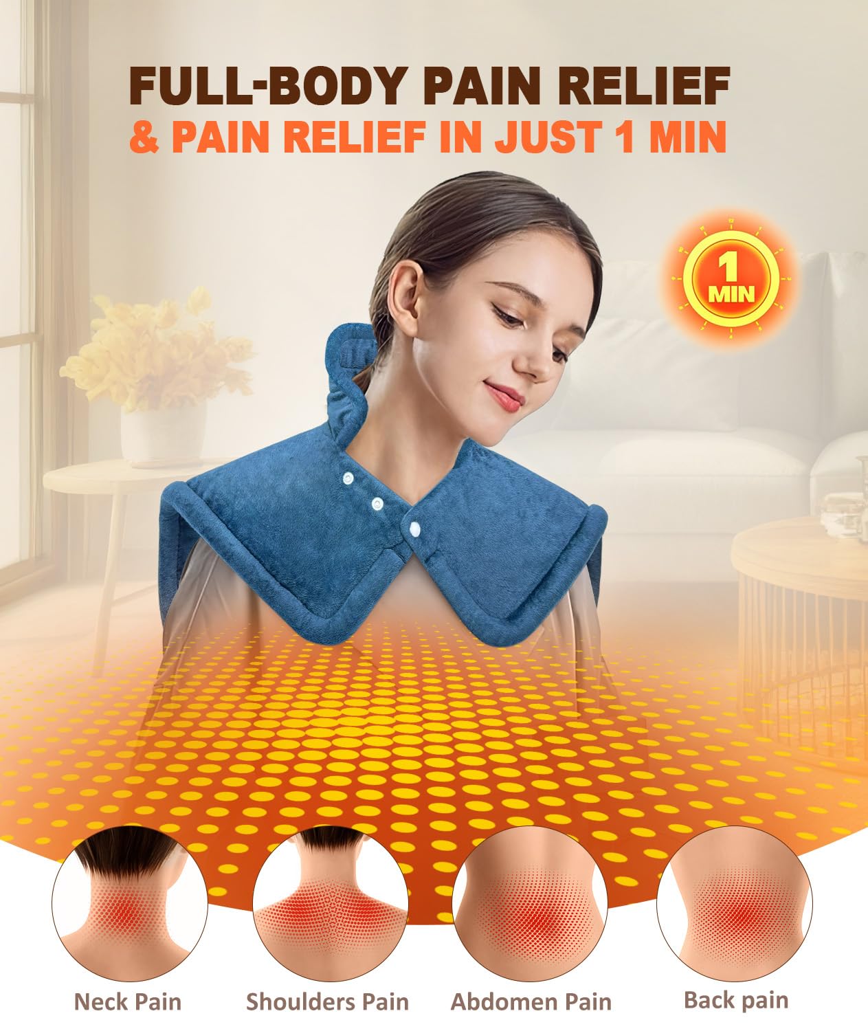 Heating Pad for Neck and Shoulders, Weighted Fast Heating Pads for Back Pain Relief, Heated Wrap with 6 Heat Settings 4 Timers Auto Off, FSA HSA Eligible, Birthday Gifts for Mom Dad Women Men