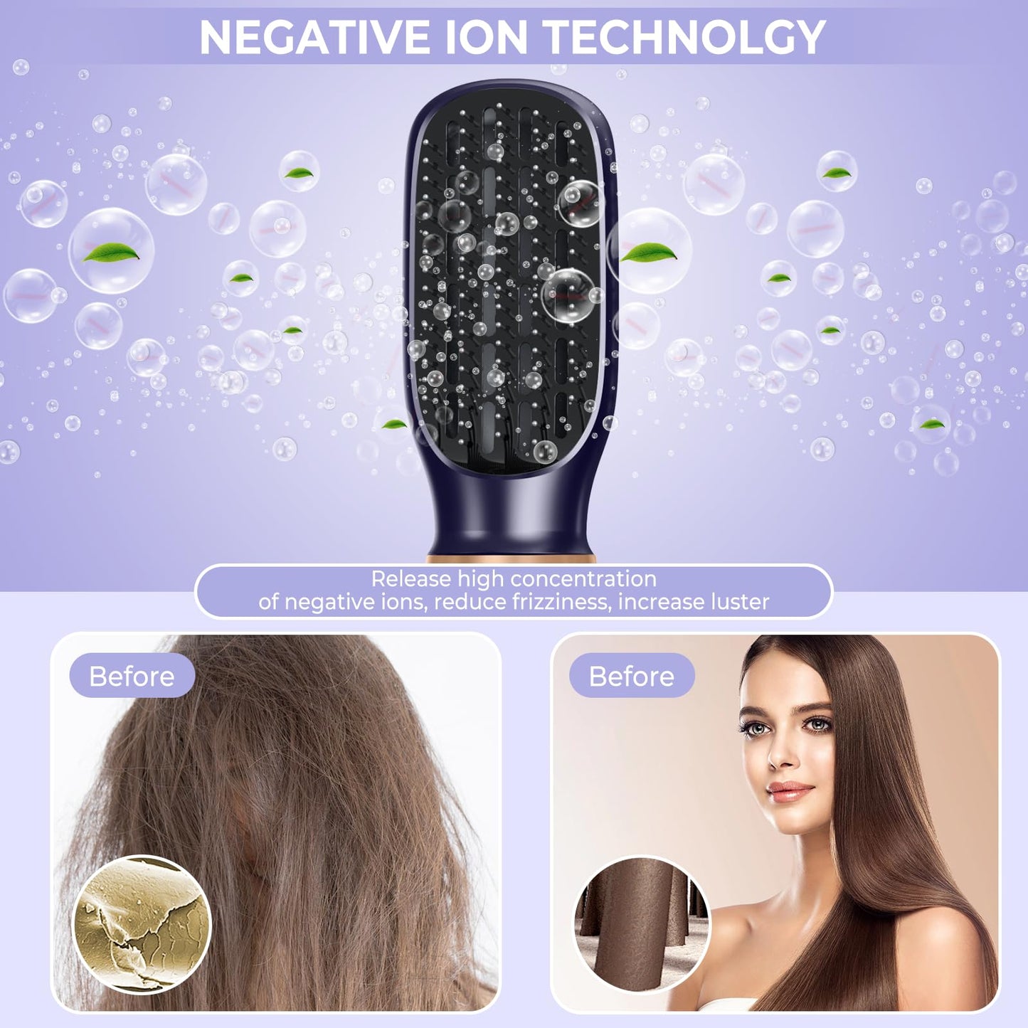 6 in 1 Blow Dryer Brush,Detachable Hair Dryer Brush Air Curler Air Styler Wrap,Curly Twist Hot Air BrushCurling Iron Brush,Blow Dryer Hot Brush Styler