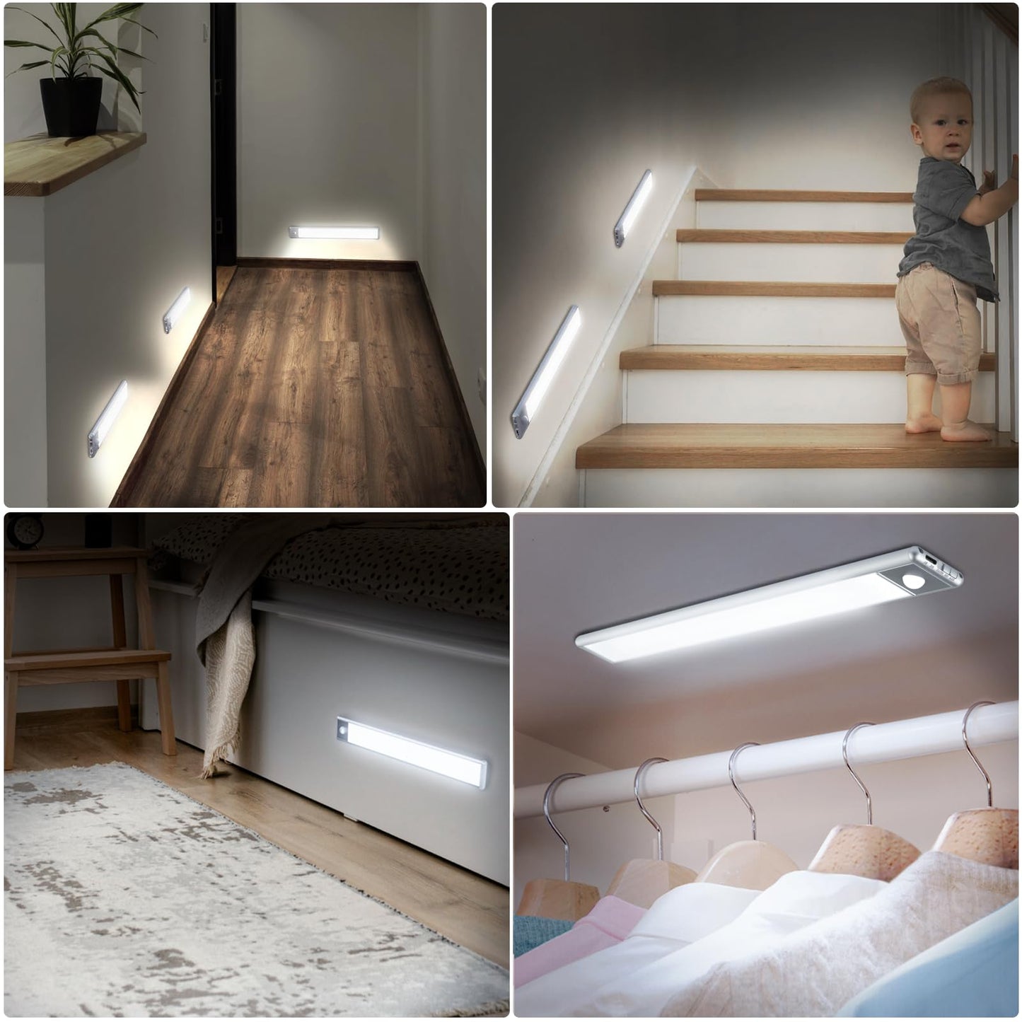 YLXS 51-LED Motion Sensor Under Cabinet Light, 12-inch Magnetic Rechargeable Under Counter Closet Lights, Wireless Night Light Bar, 3-Pack, Cool White