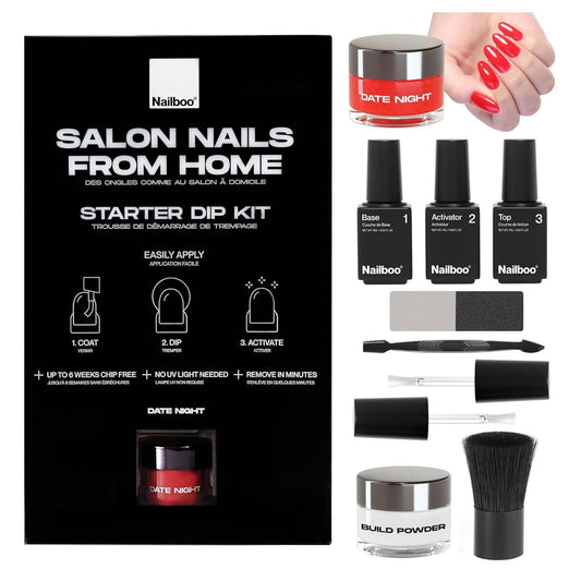 Nailboo Date Night Premium Dip Nails Starter Kit, Nail Powder Dip Kit for DIY At Home Manicure, Includes Dipping Powder and Liquids, Red