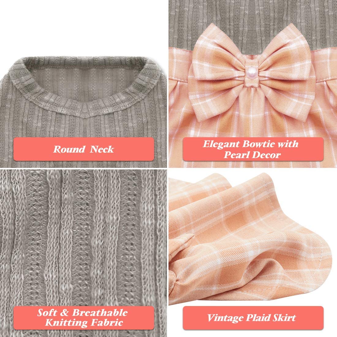 KYEESE Dog Dress Plaid with Bowtie Small Dog Sweater Dress for Fall Winter Vest Shirt