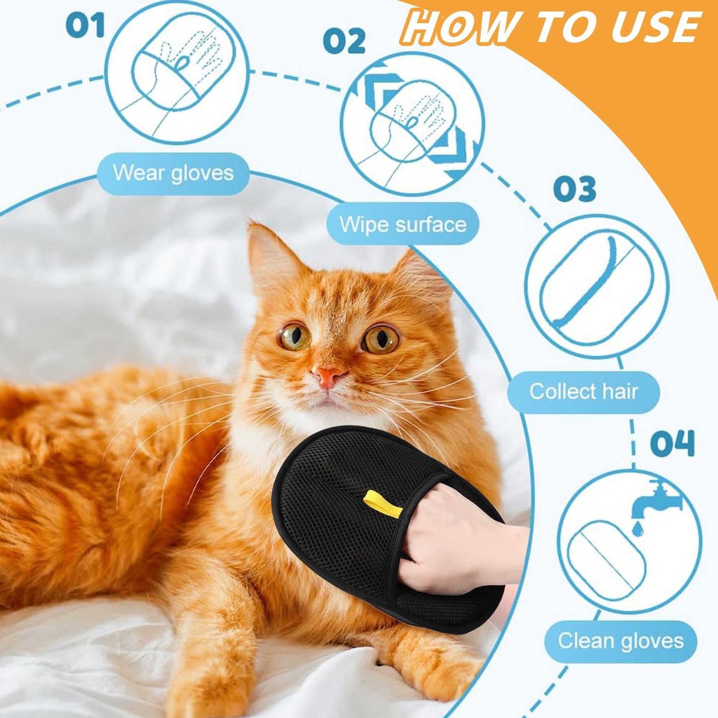 Pet Hair Removal Glove for Cats & Dogs, Upgrade Efficient Grooming Gloves for Pet Hair, Reusable Cat & Dog Hair Remover for Couch, Furniture, Carpet, Curtain(2pcs)