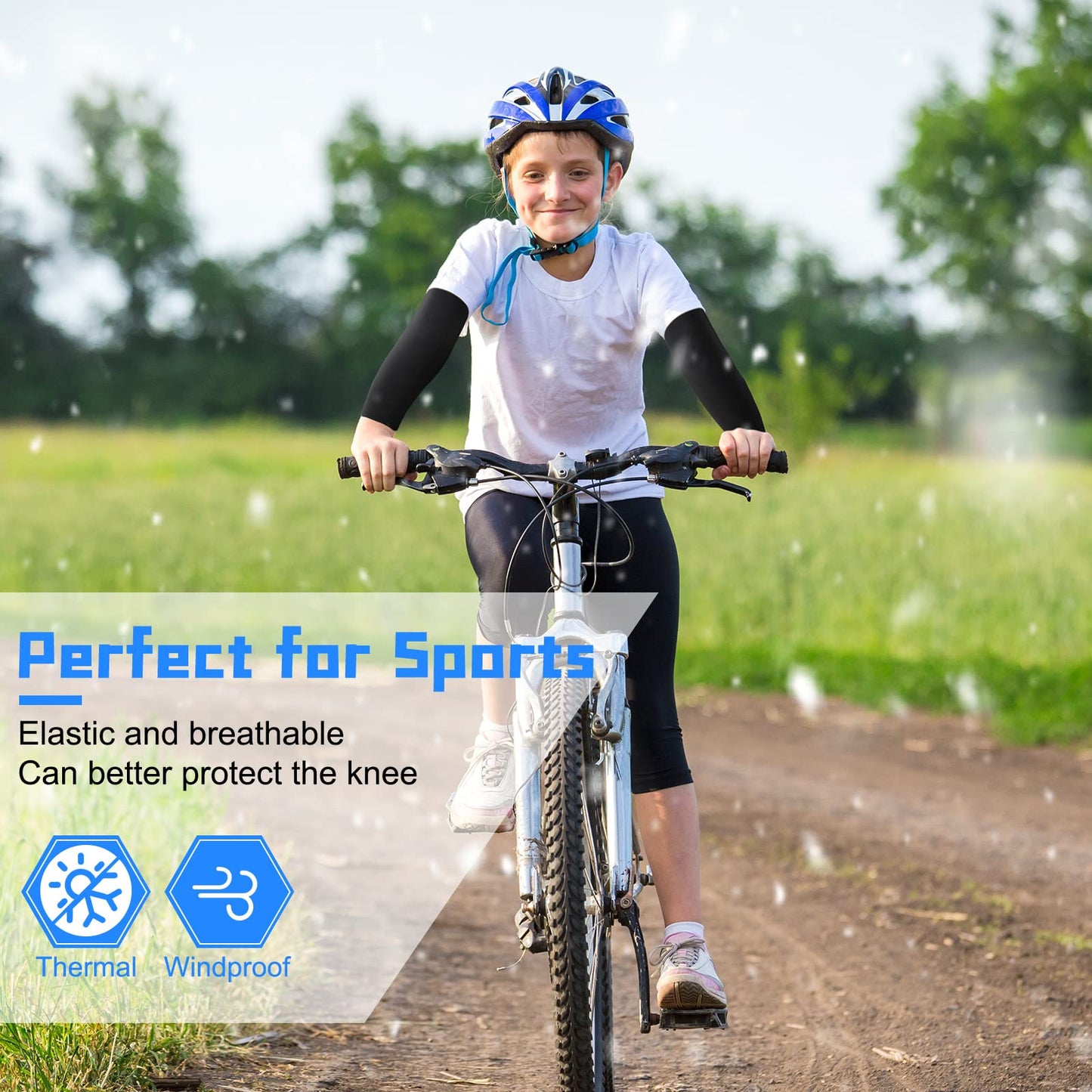 Geyoga 2 Pairs Thermal Arm Warmer for Kids Compression Athletic Sleeves for Child Toddlers Winter Sports Outdoor Activities (Medium)