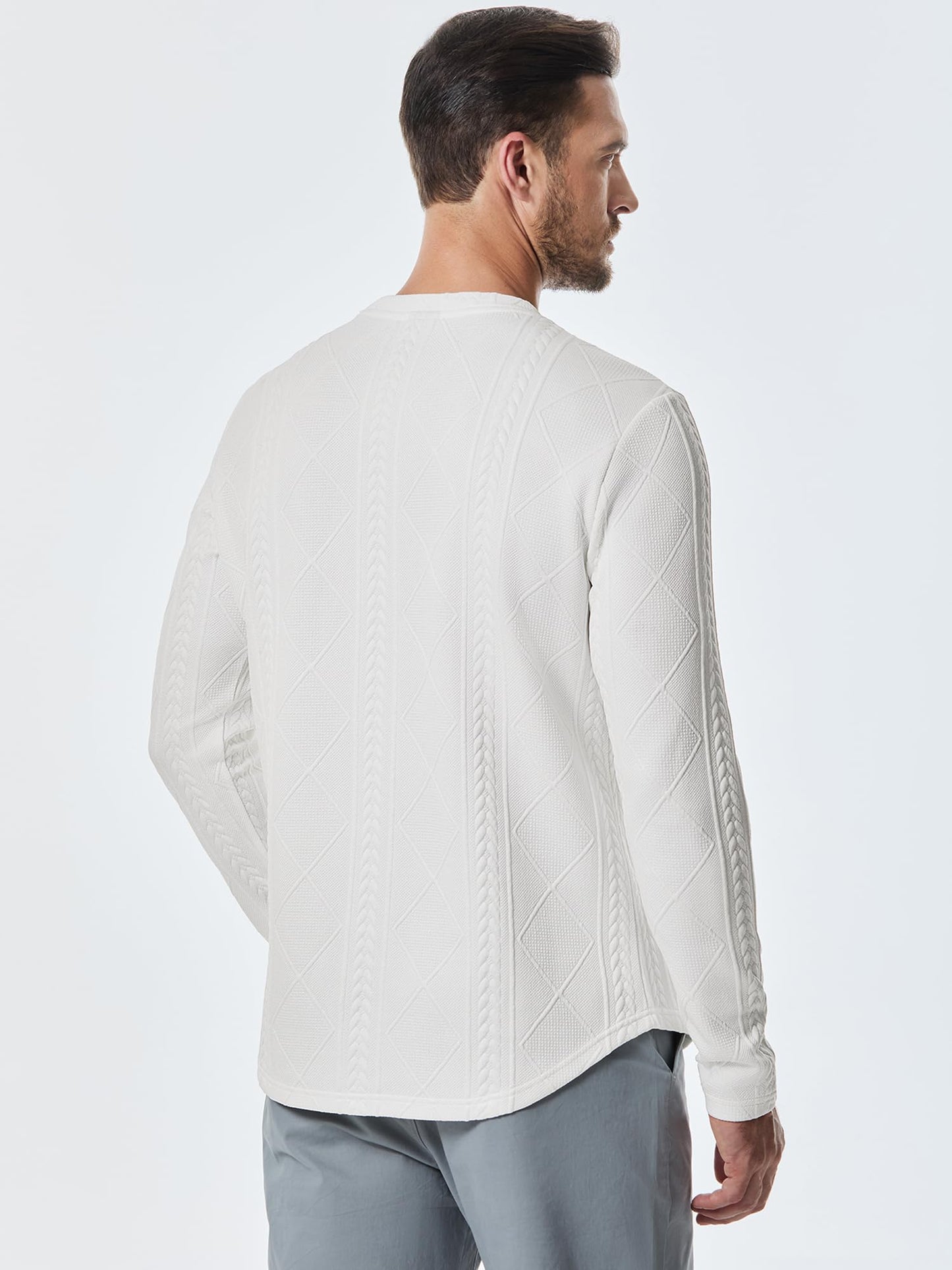 JMIERR Mens Crewneck Sweater Casual Cable Knit Pullover Sweatshirts Solid Winter Knitted Tee for Men, US43(L), White