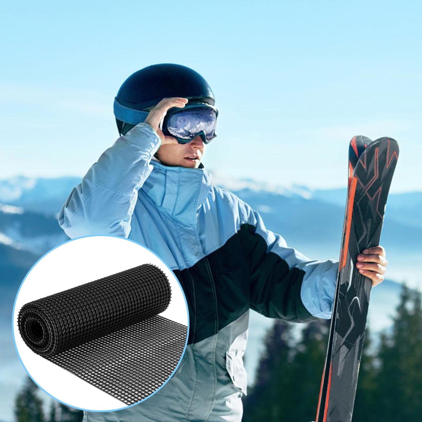 1 Roll Ski Board Protective Mesh-118.1" x 5.9" Cuttable Snowboard Skin Mesh Protector-Black Ski Skins Net for Prevent Snow and Ice from Sticking or Freezing