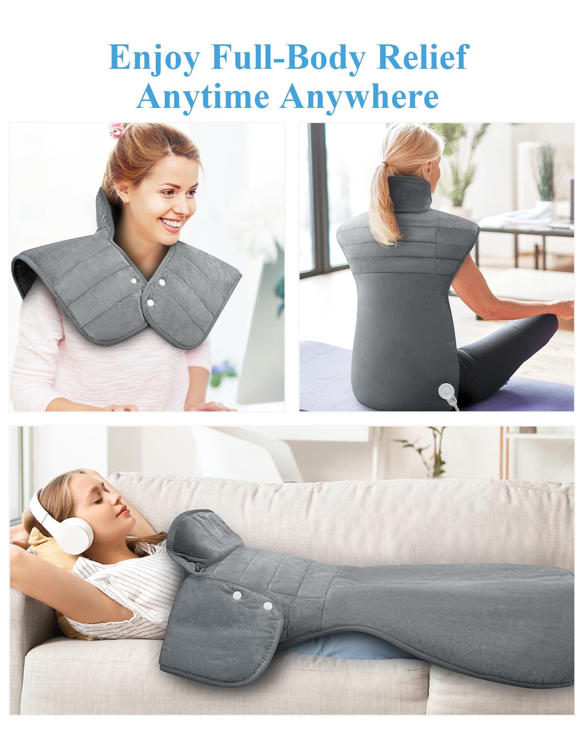 Heating Pad for Neck and Shoulders and Back Pain Relief, Birthday Gifts for Women Men Mom Dad, FSA Eligible Items Only List, Large Heat Pad for Back 6 Heat Settings 4 Timers Auto-Off, 22"x37" Grey