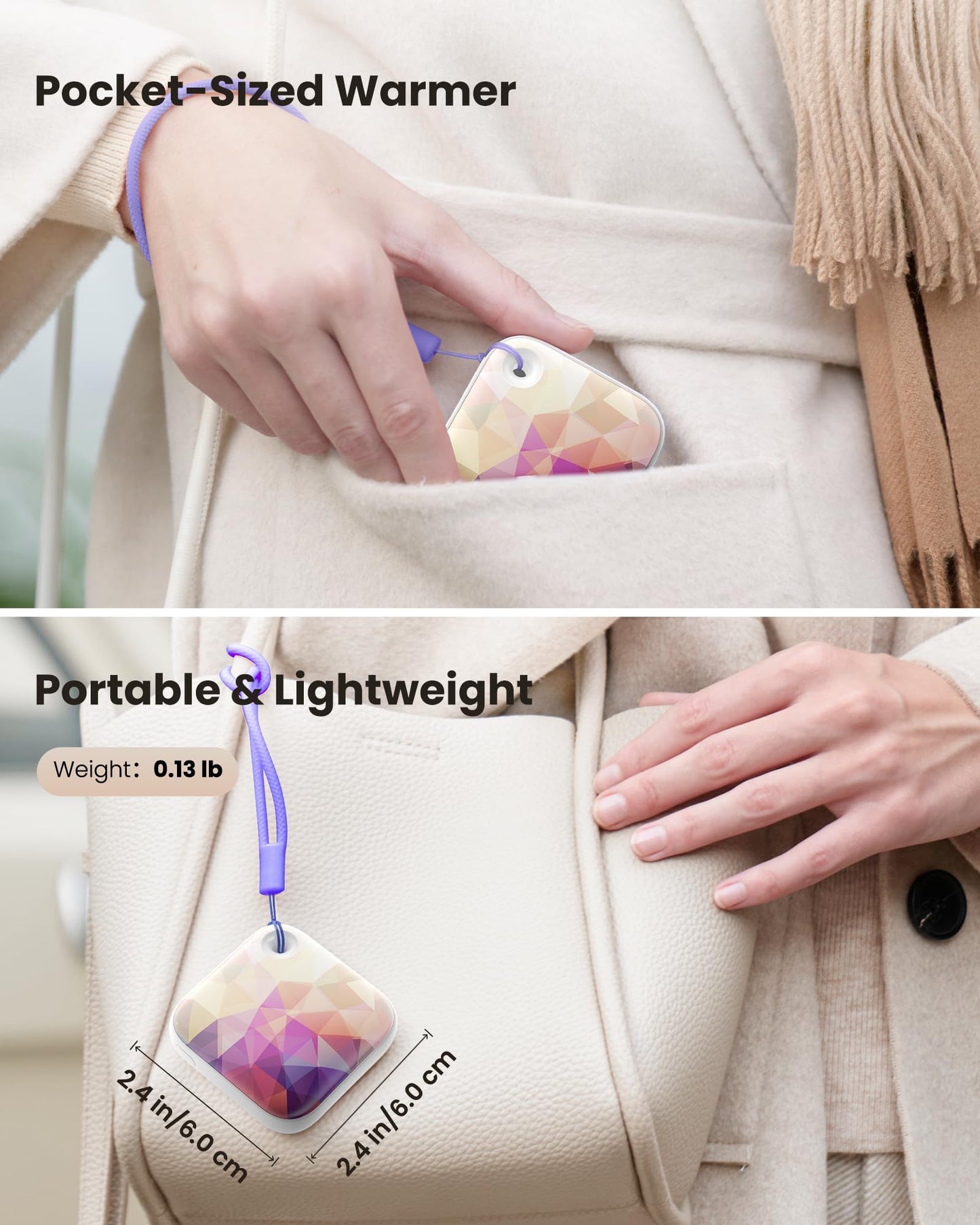 Gaiatop Hand Warmers Rechargeable, Electric Hand Warmer with Light & Wrist Strap, Double-Sided Warming Pocket Heater Reusable Portable Hot Hands Hand Warmers Gifts for Women Men