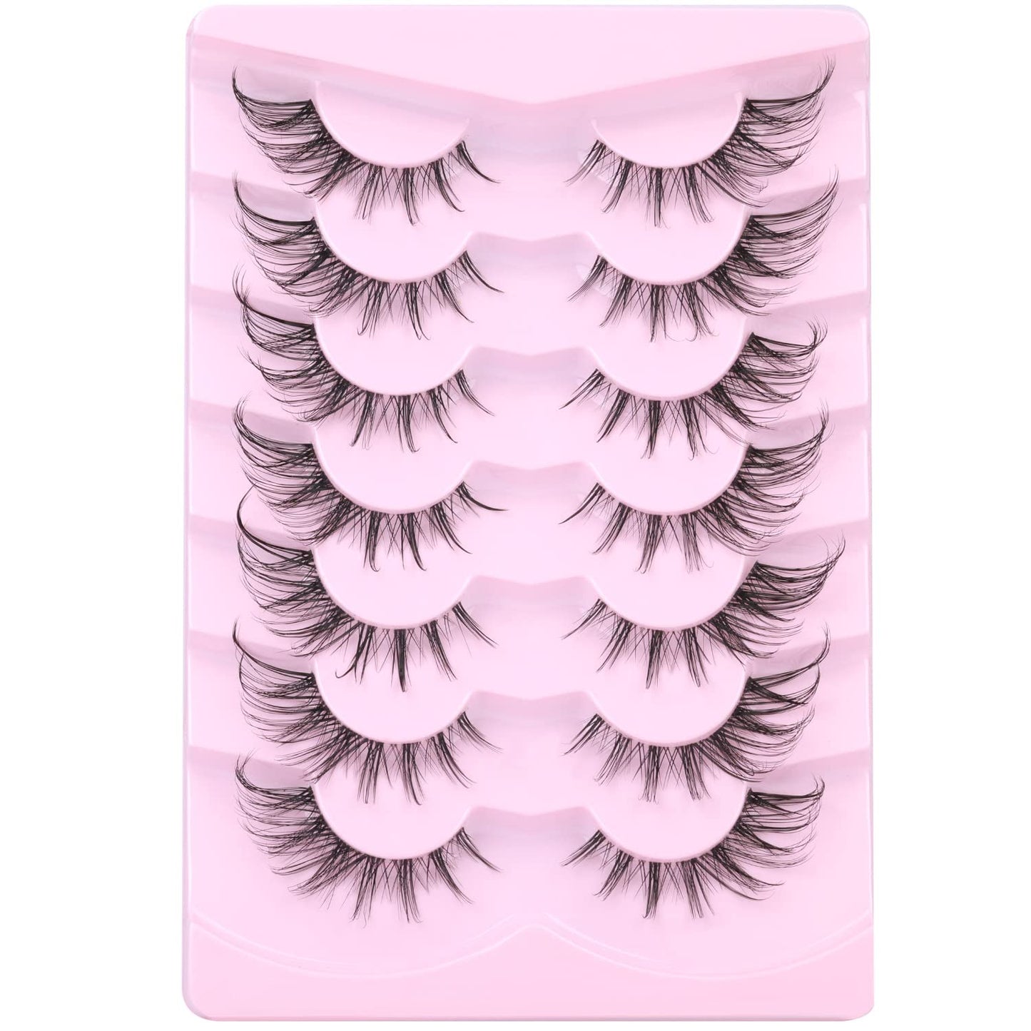 Manga Lashes Fox Eye False Eyelashes Natural Look Faux Mink Lashes Wispy Clear Band Spiky Cat Eye Strip Eyelashes Pack, 7 Pairs