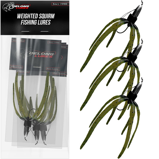 Delong Lures - The Squirm Fishing Lures - Ultimate Bass Fishing Kit, Weighted Fishing Jigs for Freshwater and Saltwater Fishing, Large Swimbait Fishing Lures - Made in USA (Green Pumpkin)