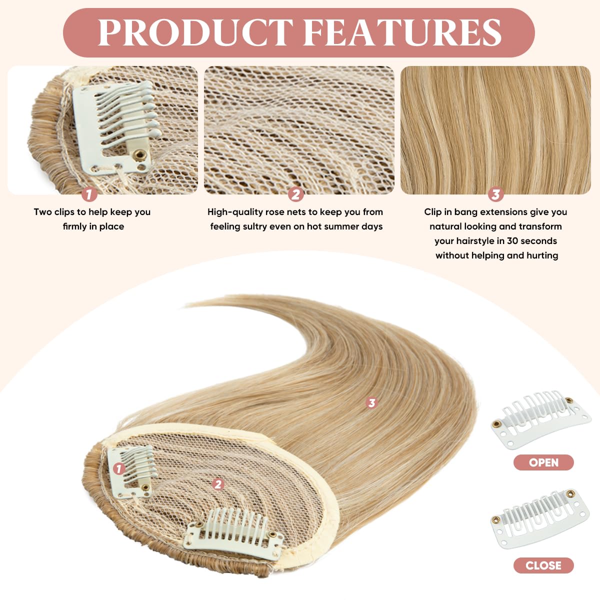SARLA Clip in Side Bangs Extension Straight Synthetic Fake Bangs One Piece for Women Sand