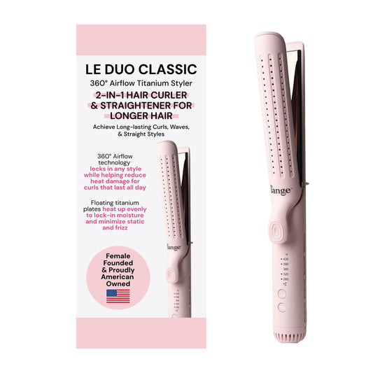 L'ANGE HAIR Le Duo Grande 360° Airflow Styler | 2-in-1 Curling Wand & Titanium Flat Iron Professional Hair Straightener and Curler with Cooling Air Vents to Lock in Style (Blush)