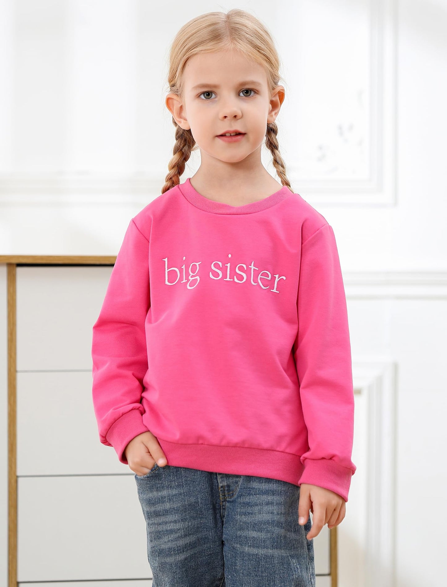 ADXSUN Toddler Girl Big Sister Sweatshirt Embroidered Letters Pullover Top Fall Outfits Winter Clothes