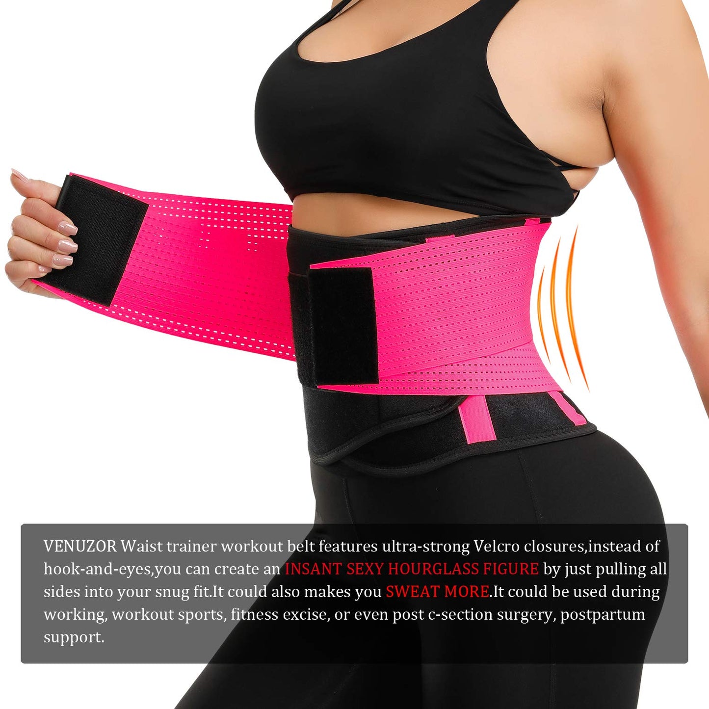VENUZOR Waist Trainer Belt for Women - Waist Cincher Trimmer - Slimming Body Shaper Belt - Sport Girdle Belt (UP Graded) (Z1-FL Pink, Small)