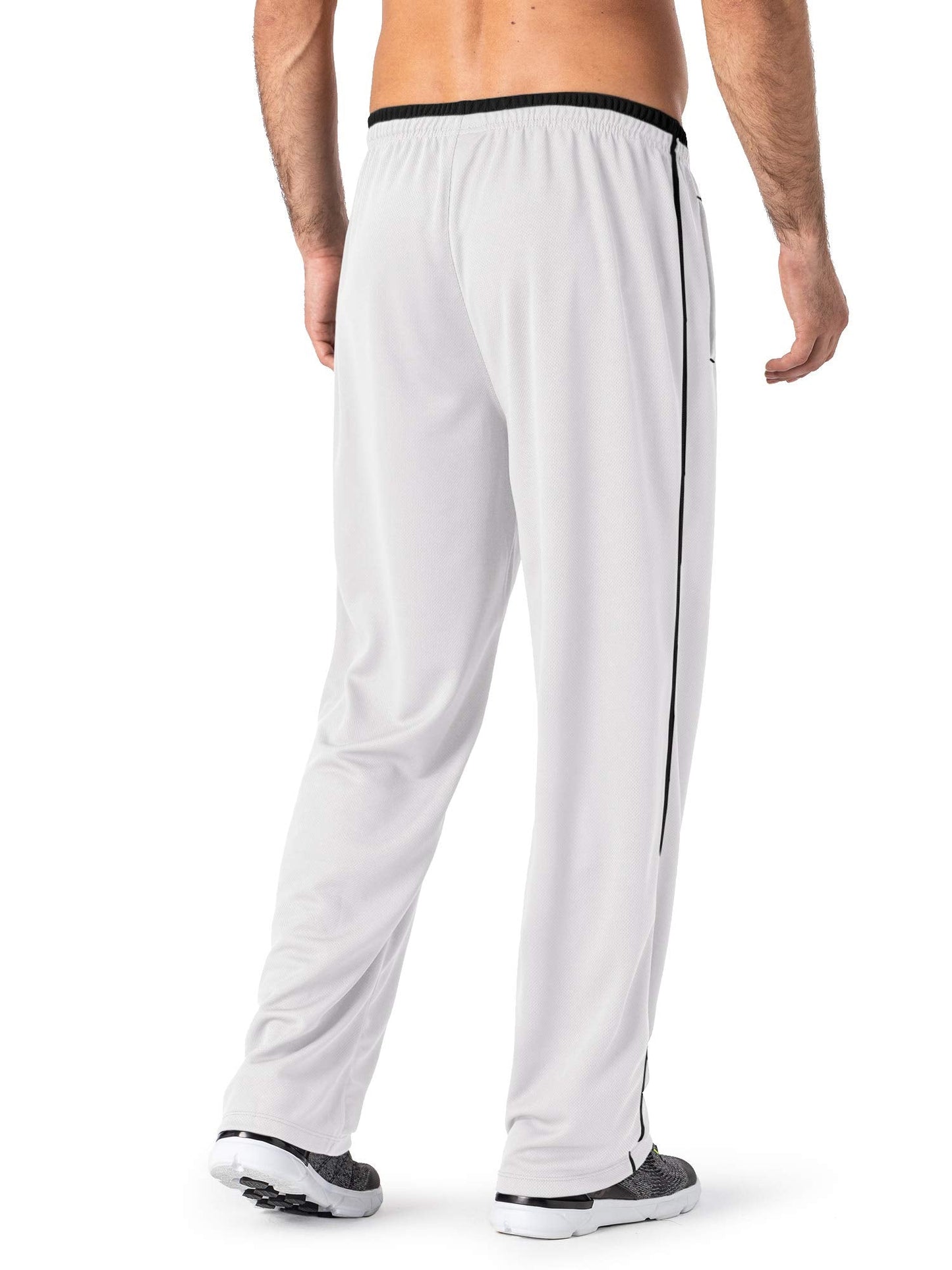 MAGNIVIT Men's Lightweight Pant Winter Sport Straight Pants Open Bottom Sweatpants for Men White/Black