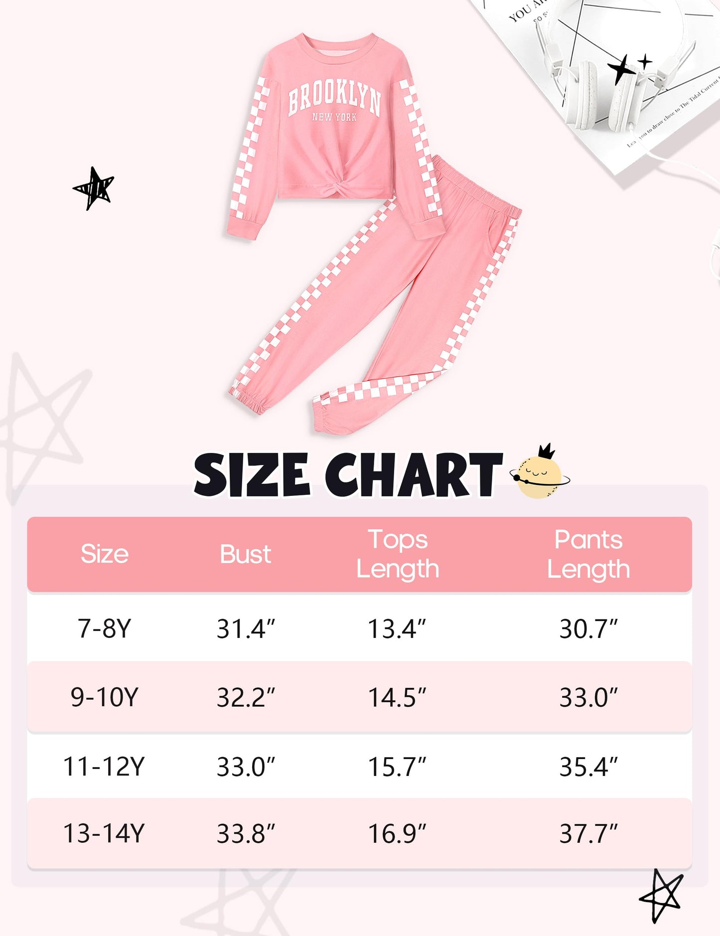 Boiltcat Girl Clothes Size 8-10 Pullover Girls' Clothing Sets Twist Front Sweatshirt and Plaid Sweatpants 2 Piece Girls Sweatsuit Fall Winter Pink 9-10 Years