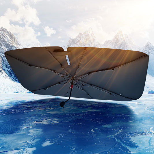 JOYTUTUS Windshield Sunshade Umbrella, Automotive Interior Sun Protection, Titanium Silver-Plated Coating Protect Car from Sun Rays & Heat Damage and Keep Cool, Spring Structure Edge (57" L x 32" W)