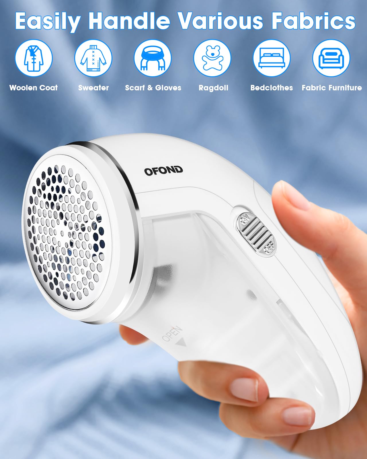 OFOND Fabric Shaver Lint Remover for Clothes,Electric Lint Shaver Battery Operated,Portable Sweater Defuzzer, Quick and Easy Remove Pills,Lint Balls,Fuzz of Clothing Pants Socks Couch Pillows Blankets