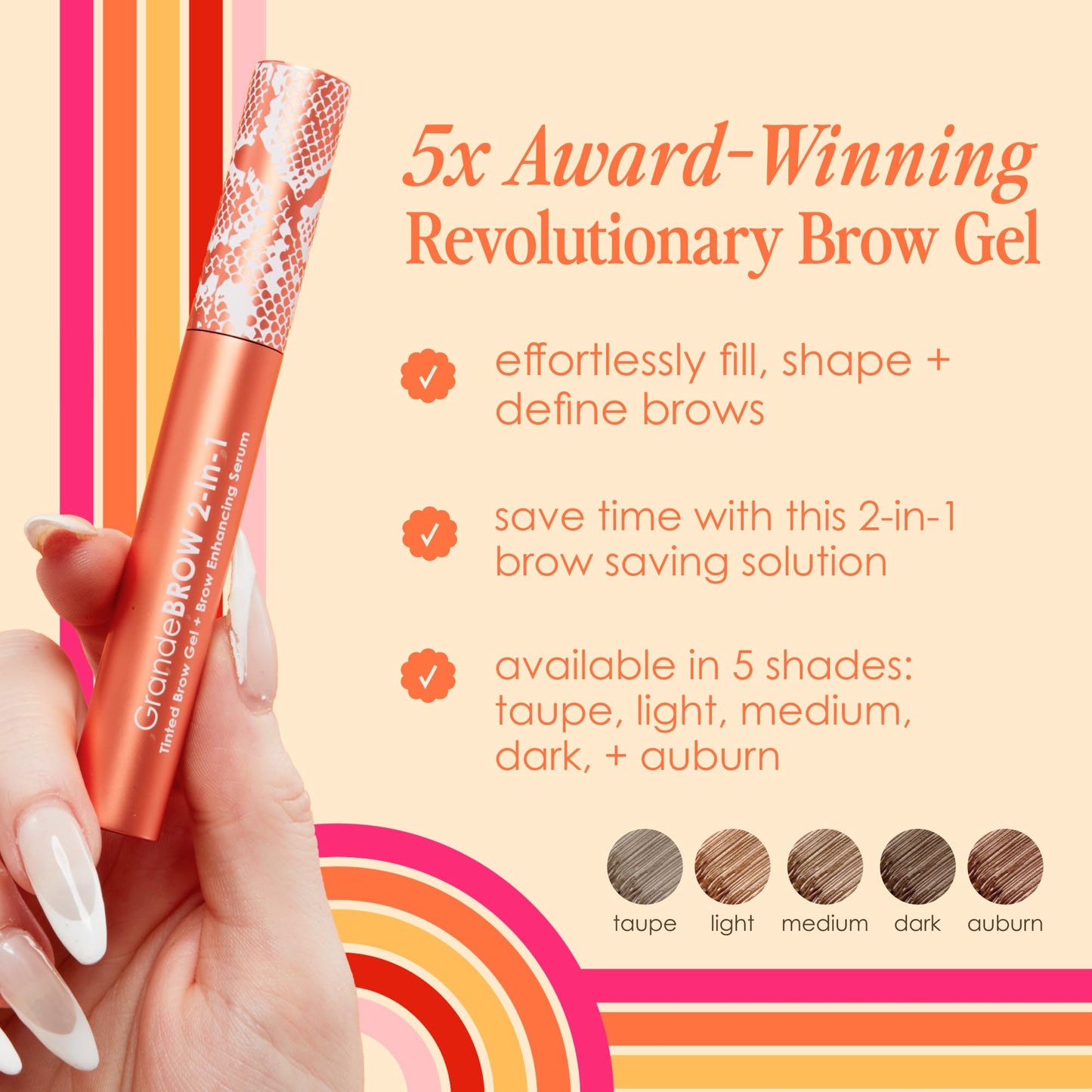 Grande Cosmetics 2-in-1 Tinted Brow Gel + Brow Enhancing Serum, Thick & Darker Brows, Shape & Fill Brows Effortlessly, Medium, Travel Size