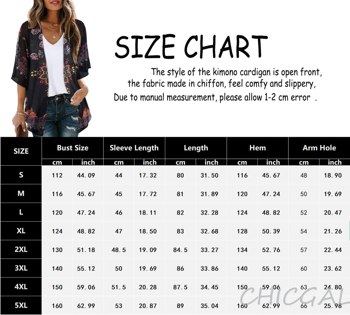 Womens Kimonos Beach Cover Up Chiffon Cardigan Floral Blouse Loose Fit Cape Top Summer Resortwear(Orange Black,M)