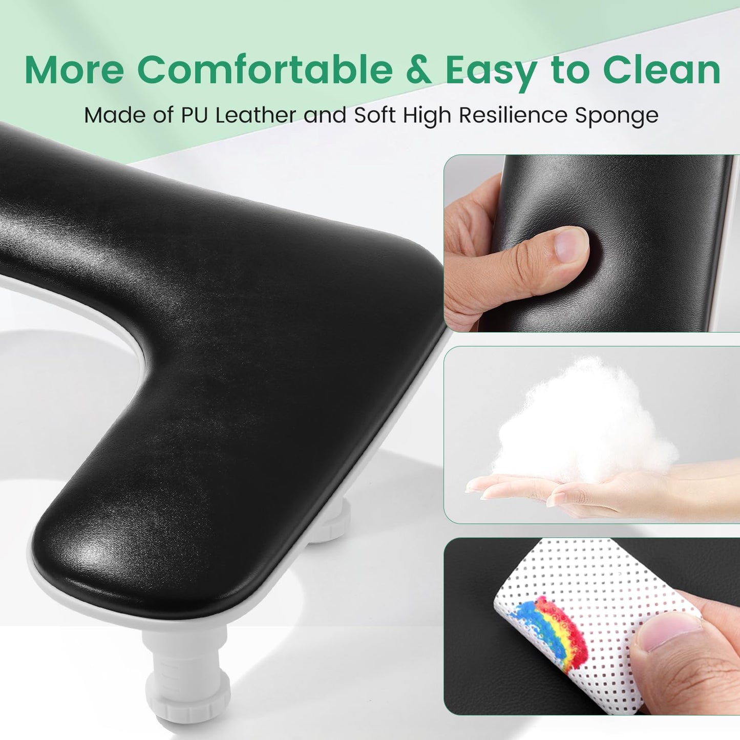 Big Arm Rest for Nails Tech: 2nd Generation U-Shaped Manicure Nail Arm Rest Stand Height Adjustable Armrest Microfiber PU Leather Hand Rest Pillow for Acrylic Nails (Black)
