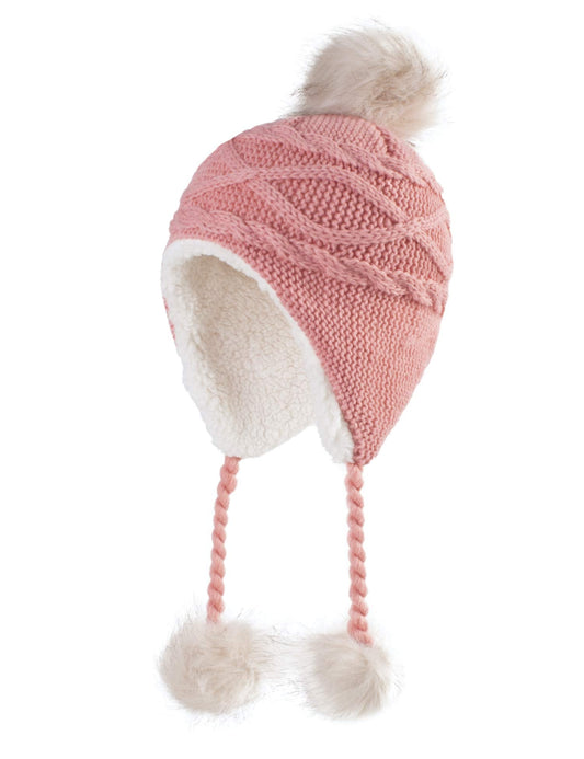 Home Prefer Girls Sherpa Earflaps Hat Kids Winter Hat Beanie Fuzzy Peruvian Hat (Large, Pink)