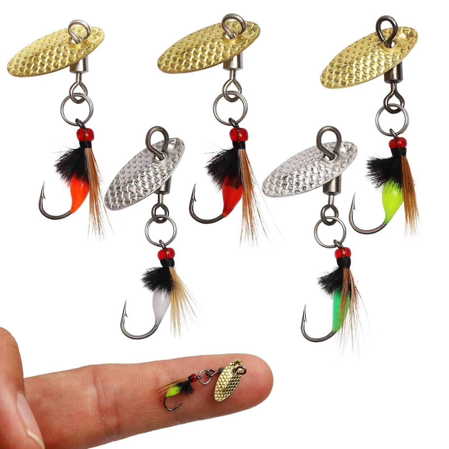 Dovesun Fly Fishing Lures Fly Fishing Flies Wet Fishing Flies Fishing Lures with Fishing Spinner for Bass Sunfish, Pike Hook 14# 5pcs