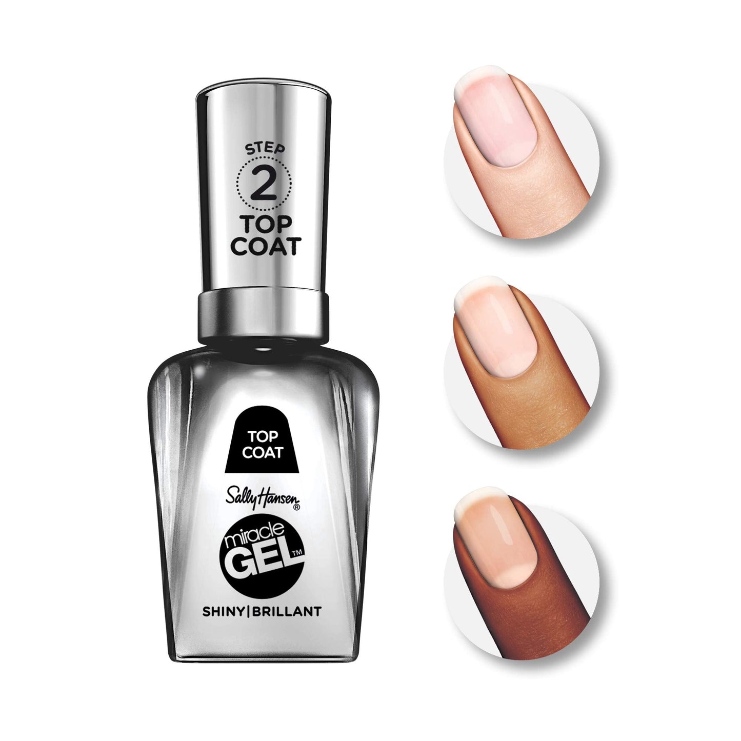 Sally Hansen Miracle Gel™, Shiny Top Coat, Long Lasting, Gel-Like Formula, No UV Lamp Needed, Clear Nail Polish