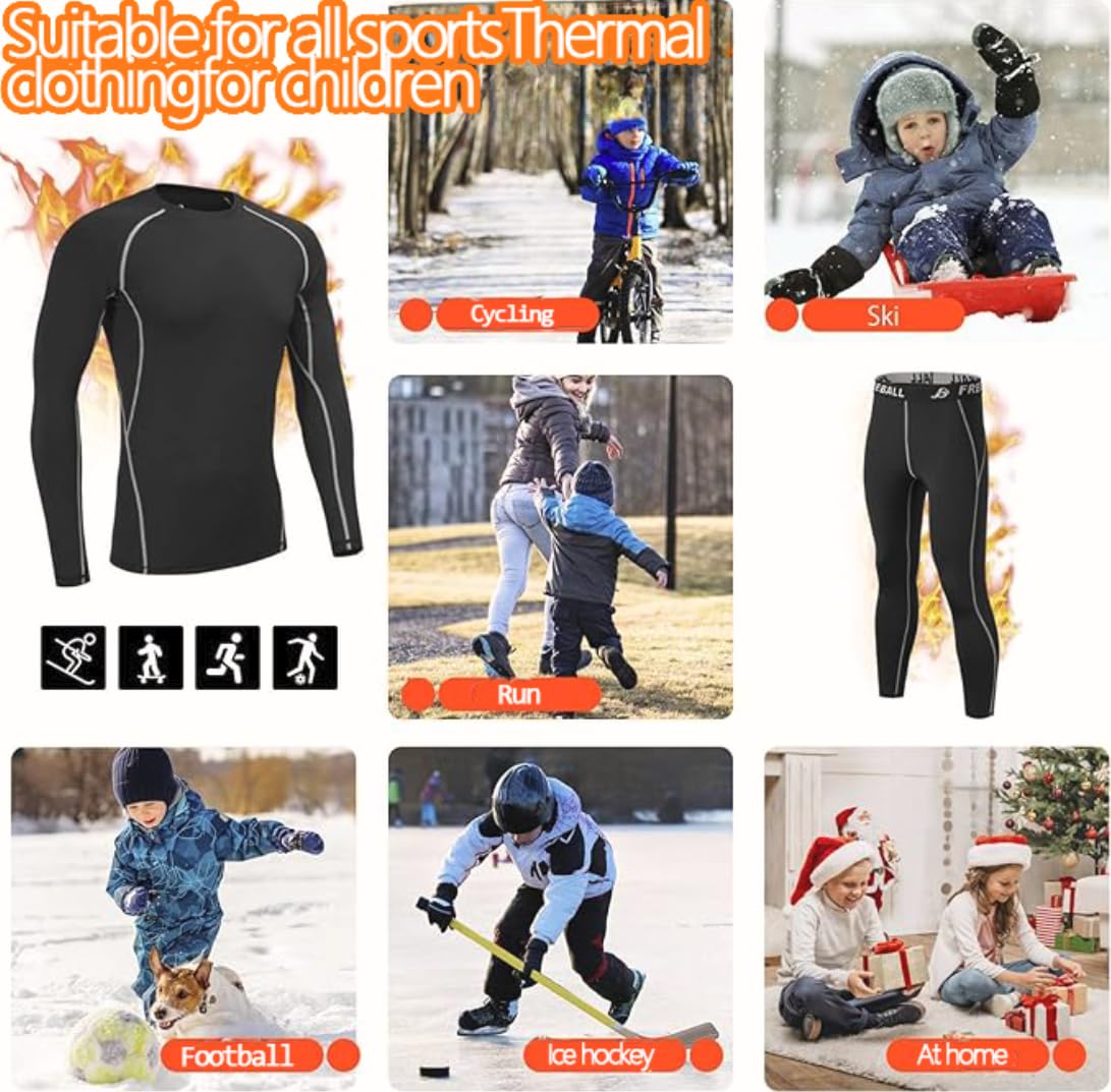 Muzikin Youth Kids'Thermal Underwear Set, Fleece-Lined Compression Shirt & Leggings, Kids Base Layer for Cold Weather Comfort, Moisture-Wicking Base Layer for Sport, Breathable Warm Thermals (M)