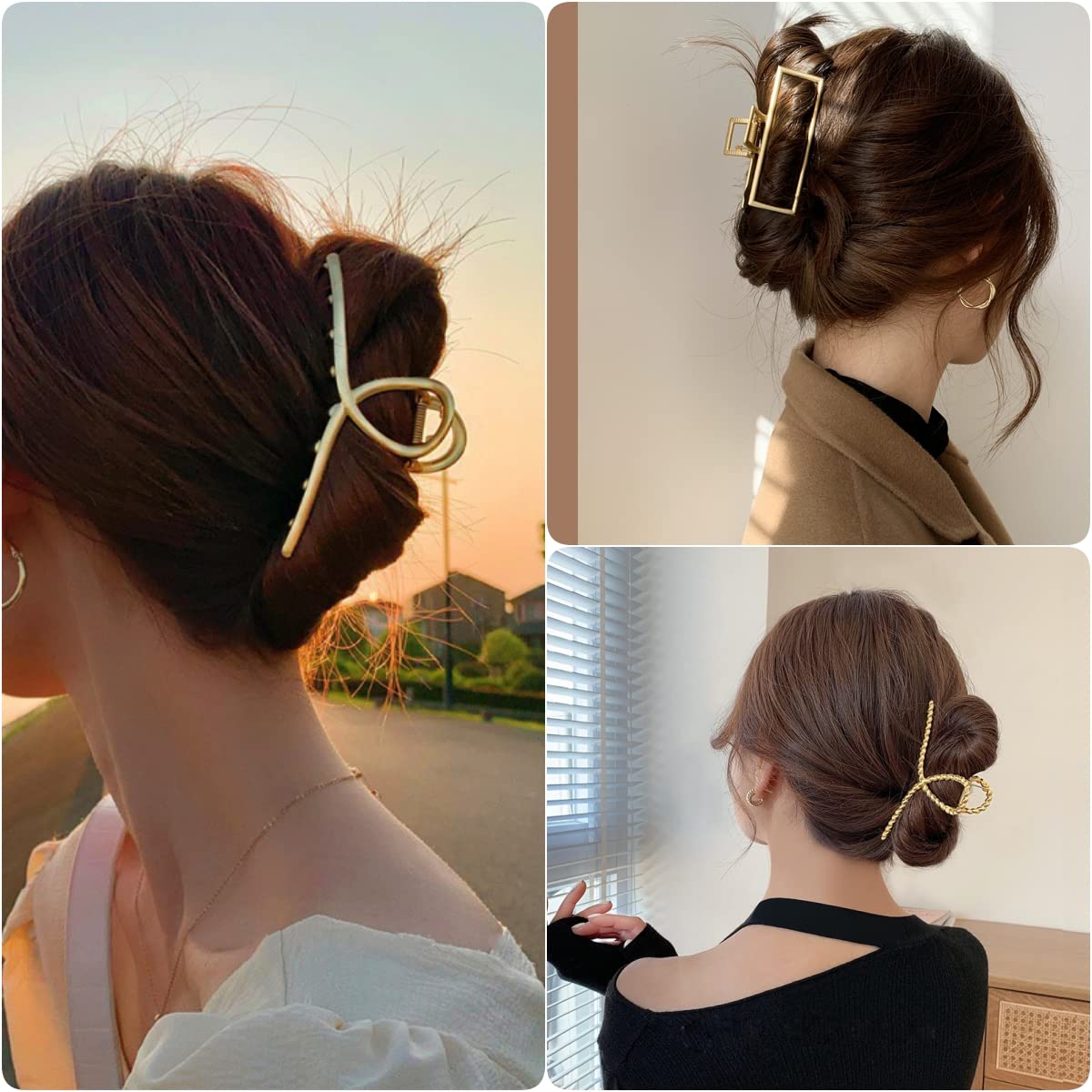 3pcs Metal Gold Large Hair Claw Clips for Women, Geometric Cross Square Jumbo Catch Barrette Clamps Clips for Thick Thin Hair, Fashion Aesthetics Hair Accessories Hairgrip Gifts