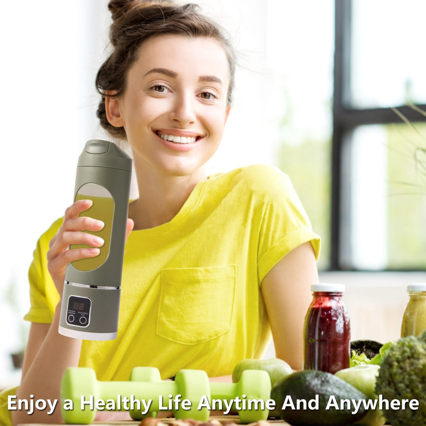 Portable Personal Blender, USB Rechargeable for Smoothie Shakes, with 12 Stainless Steel Blades & 16 Oz/450ML Cup and Extra Handle Lid, for Travel Sports Gym (Green)