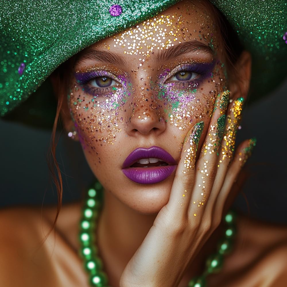 Mysense Gold Body Glitter Stick, Mardi Gras Face Glitter Makeup, Festival Rave Accessories for Women, Mermaid Sequins Chunky Glitter Face Paint, Hair Glitter Gel for Kids, 0.56oz